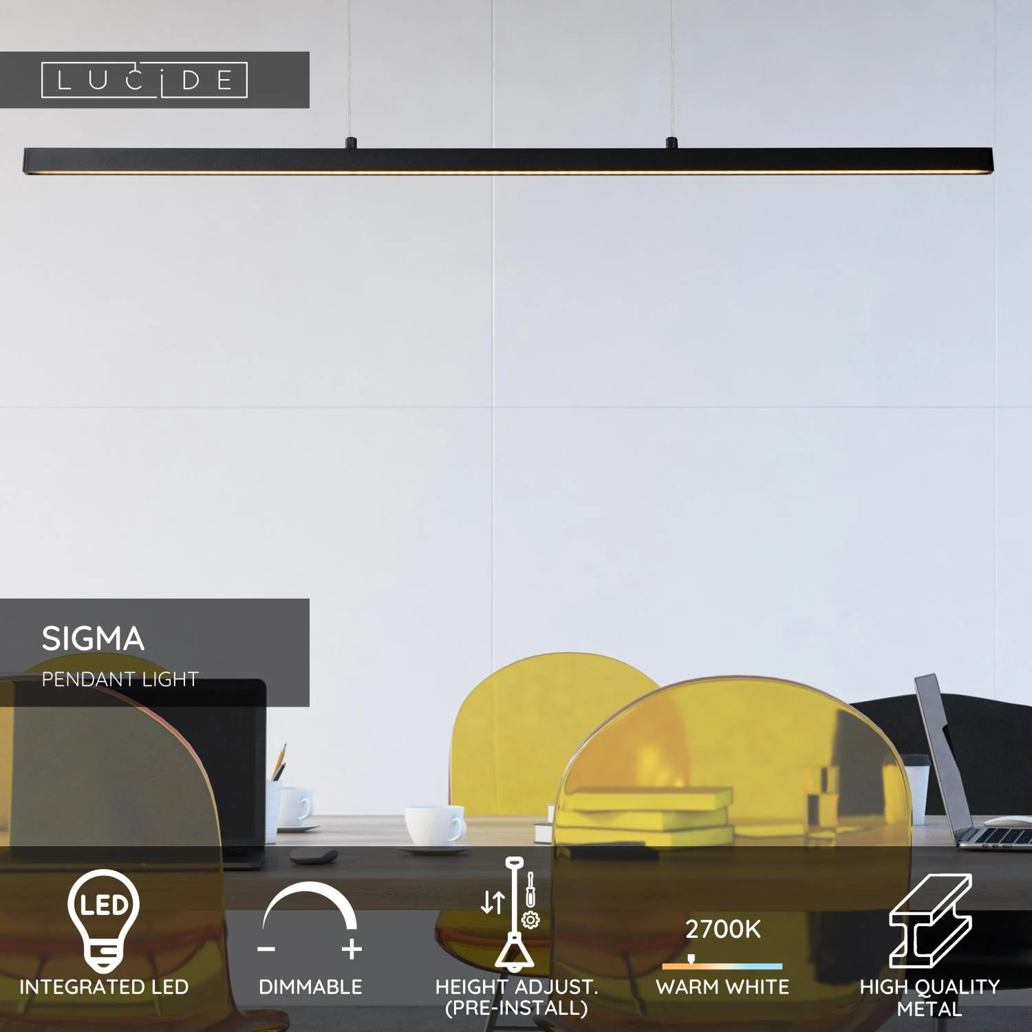 Lucide SIGMA - Zu00e1vesnu00e9 svetlo - LED tlmenu00e9. - 1x30W 2700K - u010dierne