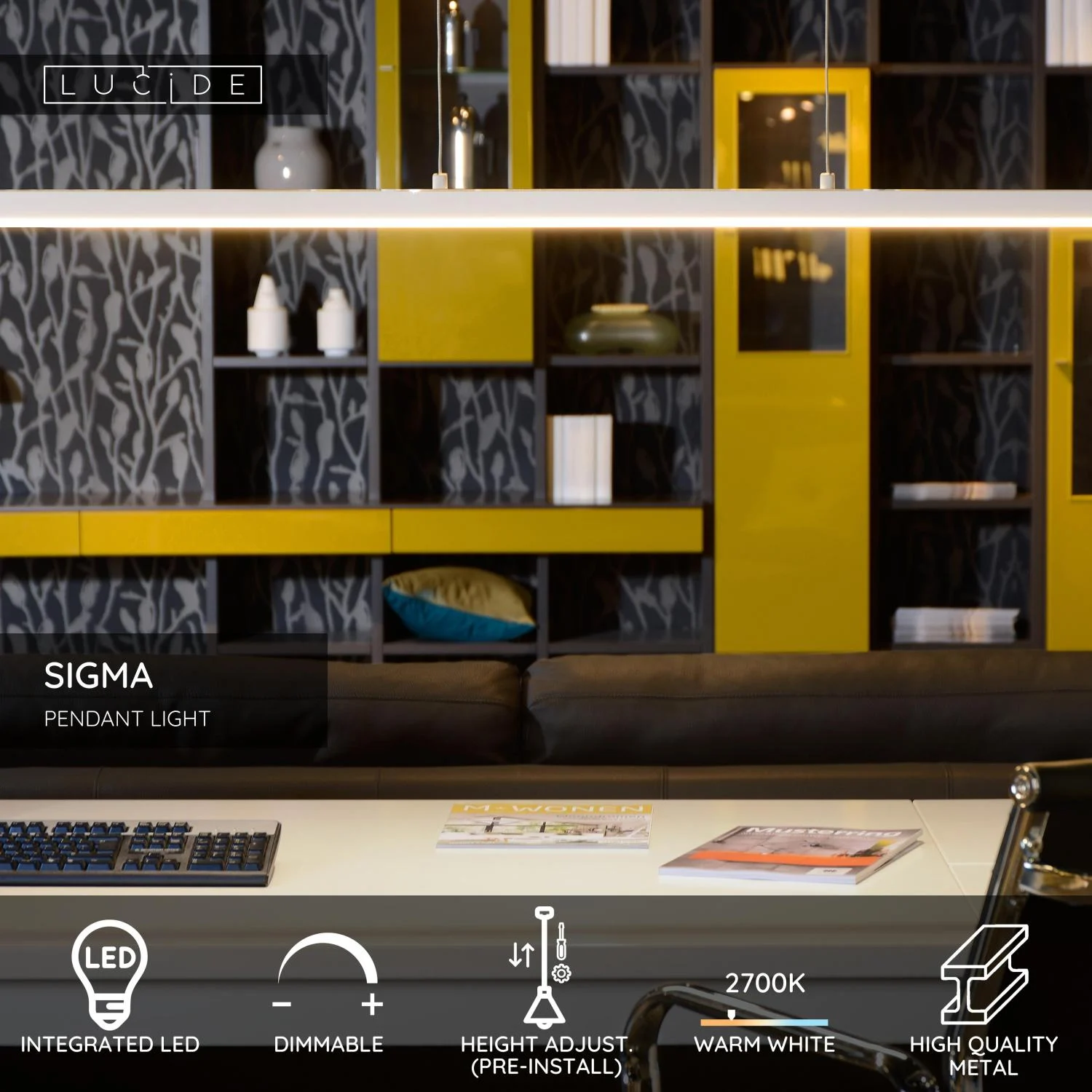 Lucide SIGMA - zu00e1vesnu00e9 svetlo - LED tlmenu00e9. - 1x36W 2700K - biela