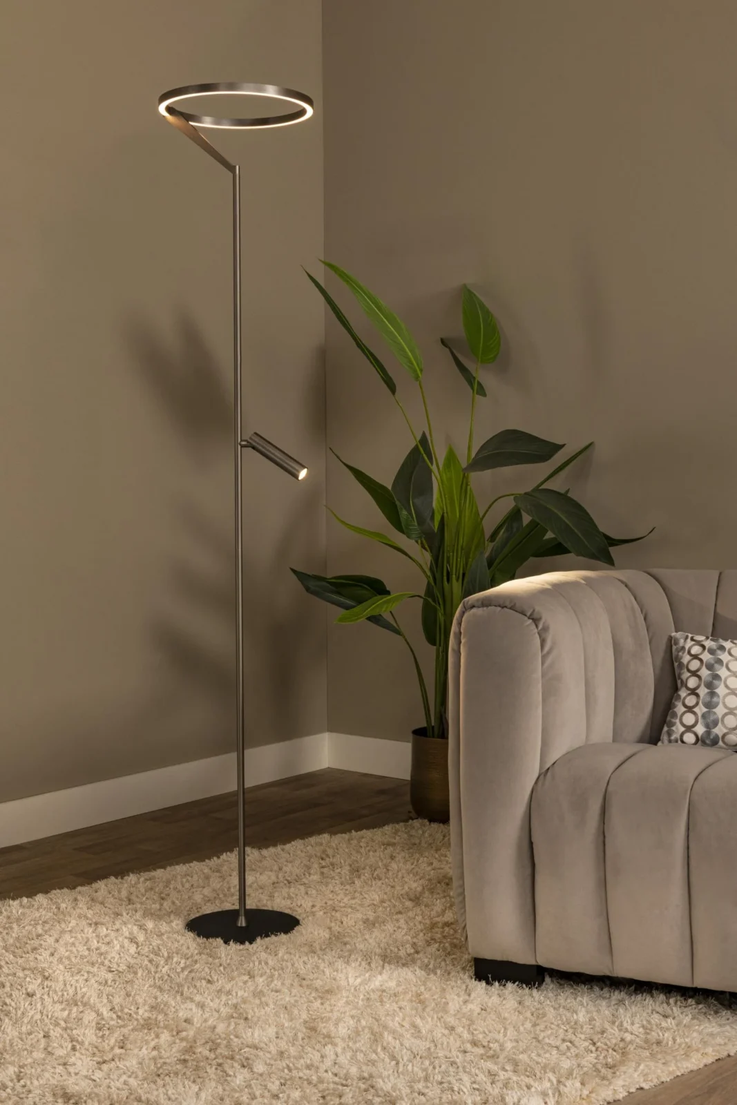Lucide POTLESK - Stojacia lampa - u00d8 33 cm - LED tlmenu00e1. - CCT - 2700K/4000K - Sivu00e9 u017eelezo | Pru00e9miovu00e9