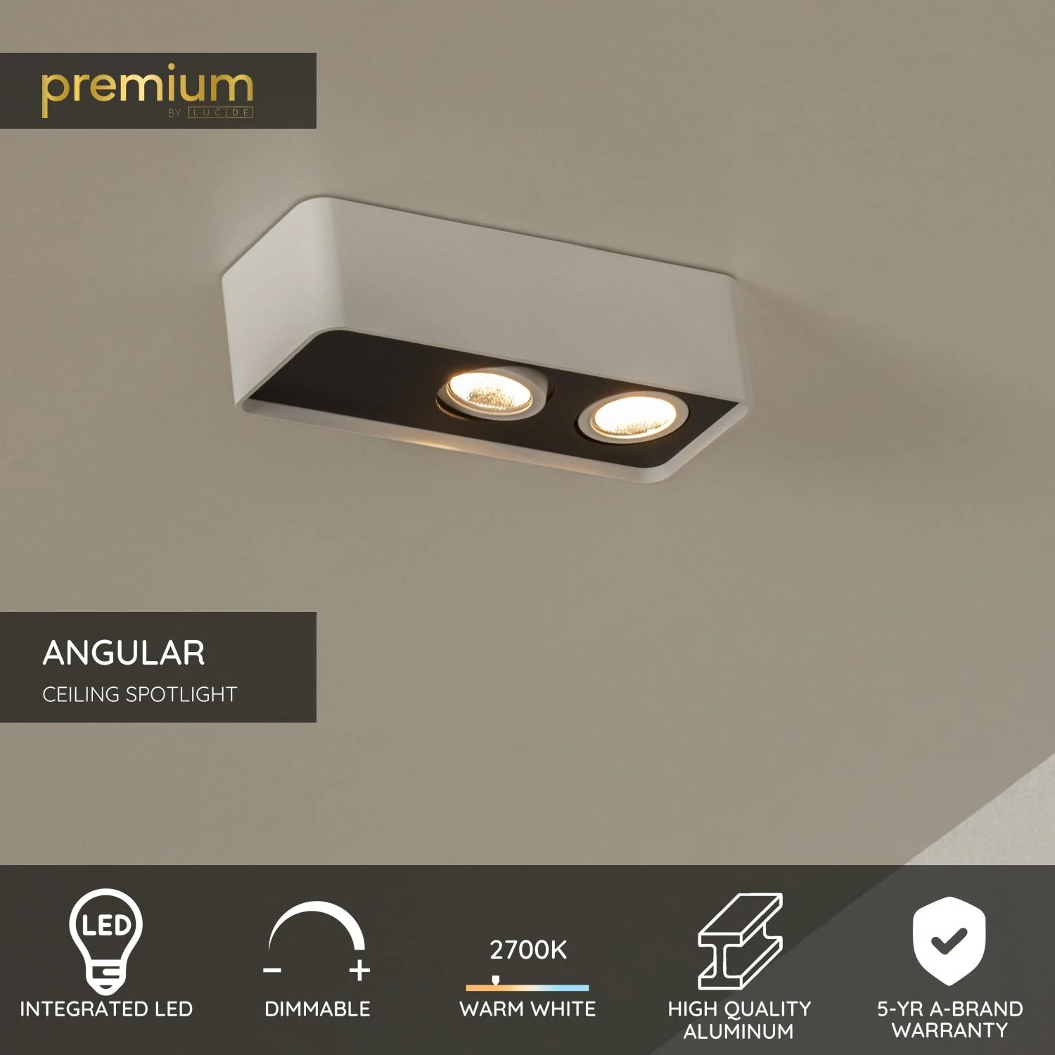 Lucide ANGULAR - Stropnu00e9 reflektory - LED tlmenu00e9. - 2x5W 2700K - biela | Pru00e9miovu00e9
