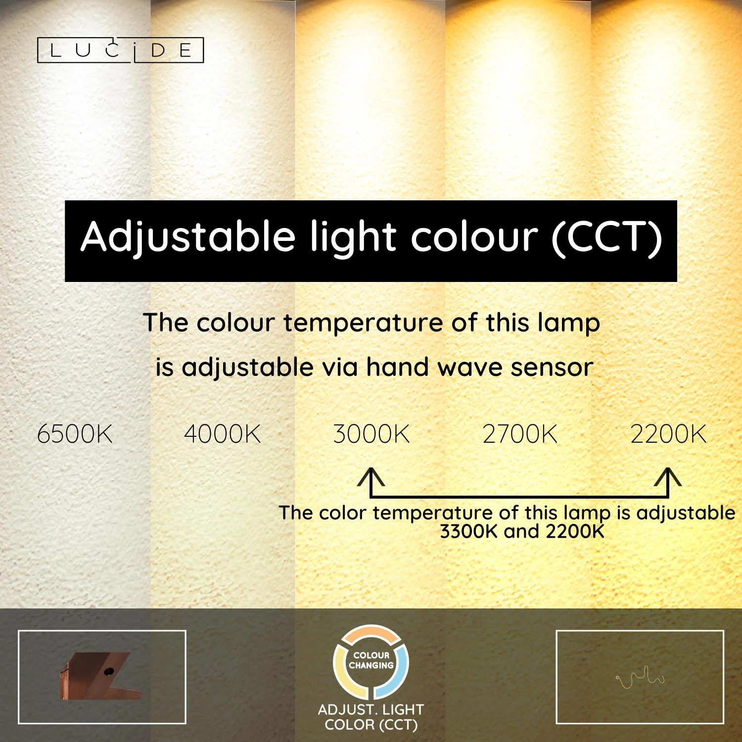 Lucide JANDERIN - Nu00e1stennu00e9 svetlo - LED tlmenu00e9. - CCT - 1x48W 2200K/3300K - Senzor ruu010dnu00e9ho vlnenia - Champagne Color | Nu00e1lada