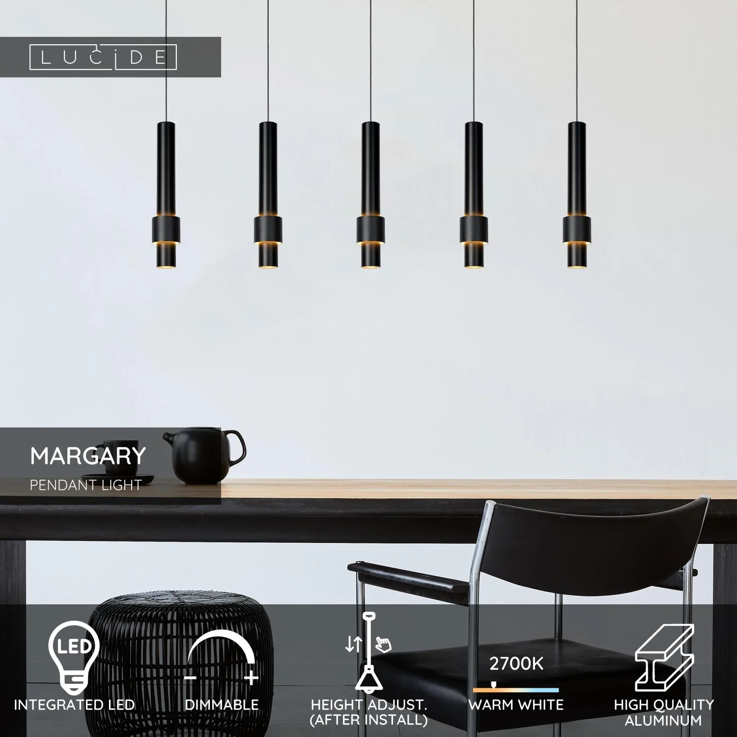 Lucide MARGARY - zu00e1vesnu00e9 svetlo - LED tlmenu00e9 - 5x4,2W 2700K - u010dierne