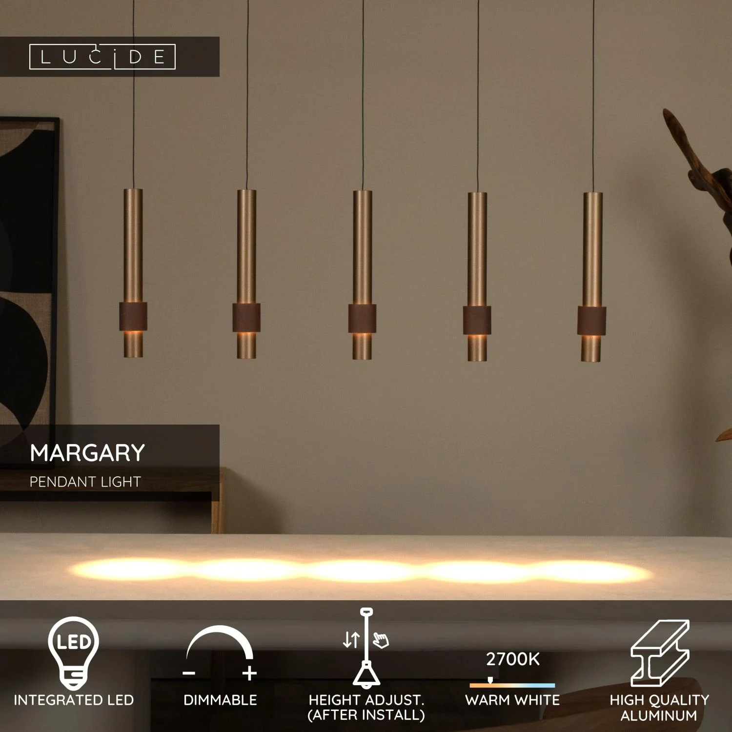 Lucide MARGARY - Zu00e1vesnu00e9 svetlo - LED tlmenu00e9. - 5x4,2W 2700K - ku00e1va
