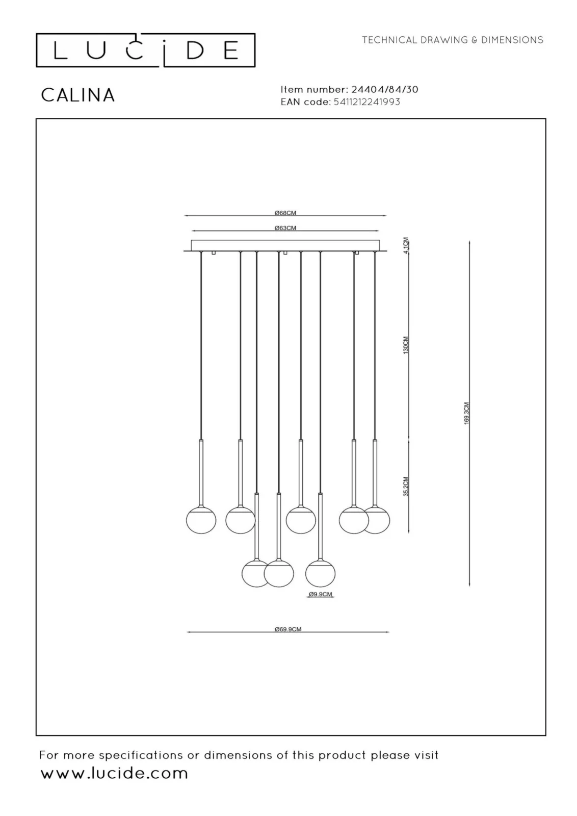 Lucide CALINA - zu00e1vesnu00e9 svetlo - u00d8 69,9 cm - LED tlmenu00e9 - 12x7,7W 2700K - u010dierna | Pru00e9miovu00e9