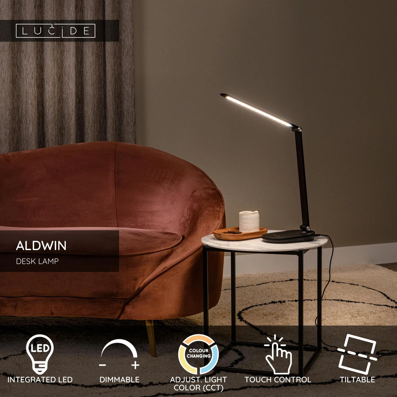 Lucide ALDWIN - Stolnu00e1 lampa - LED tlmenu00e1. - CCT - 1x8W 2800K/6500K - u010dierna