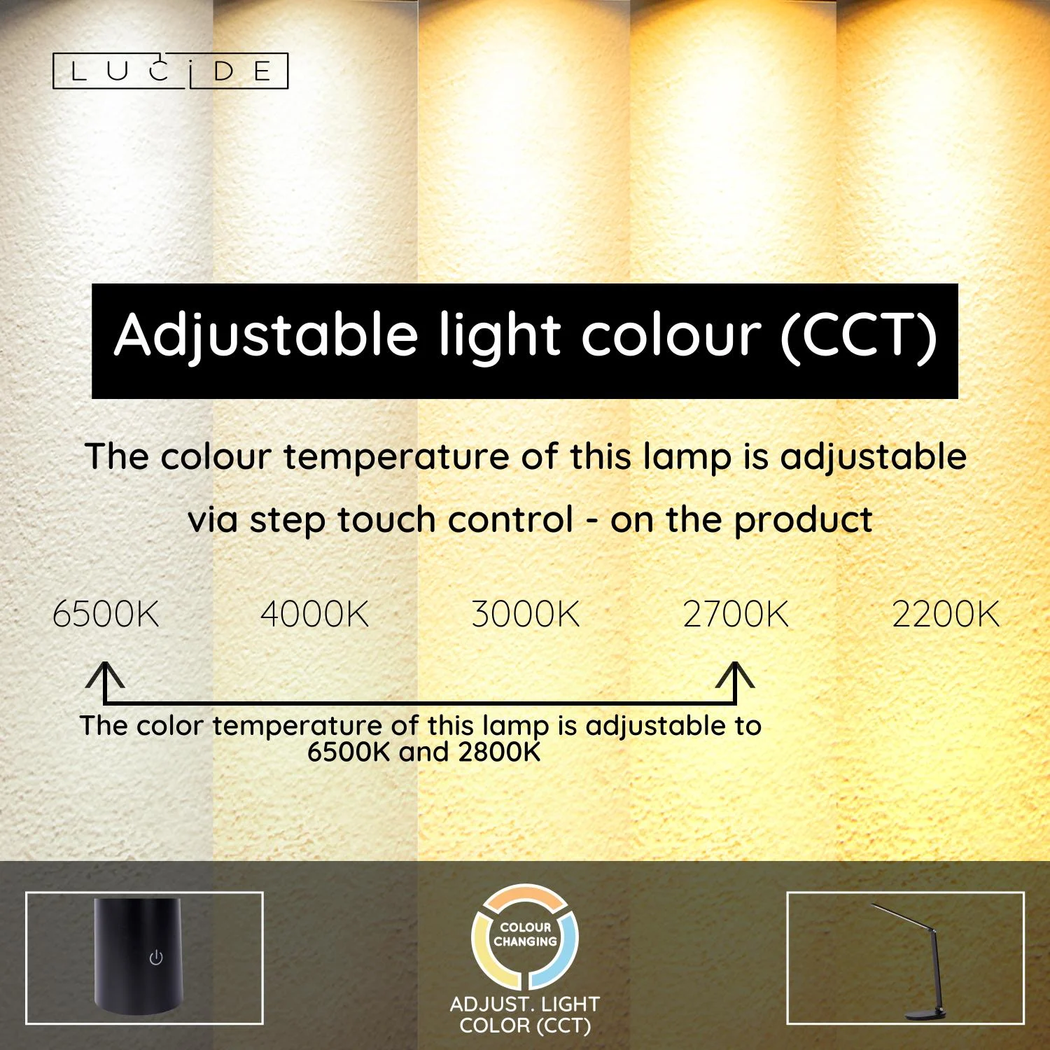 Lucide ALDWIN - Stolnu00e1 lampa - LED tlmenu00e1. - CCT - 1x8W 2800K/6500K - u010dierna