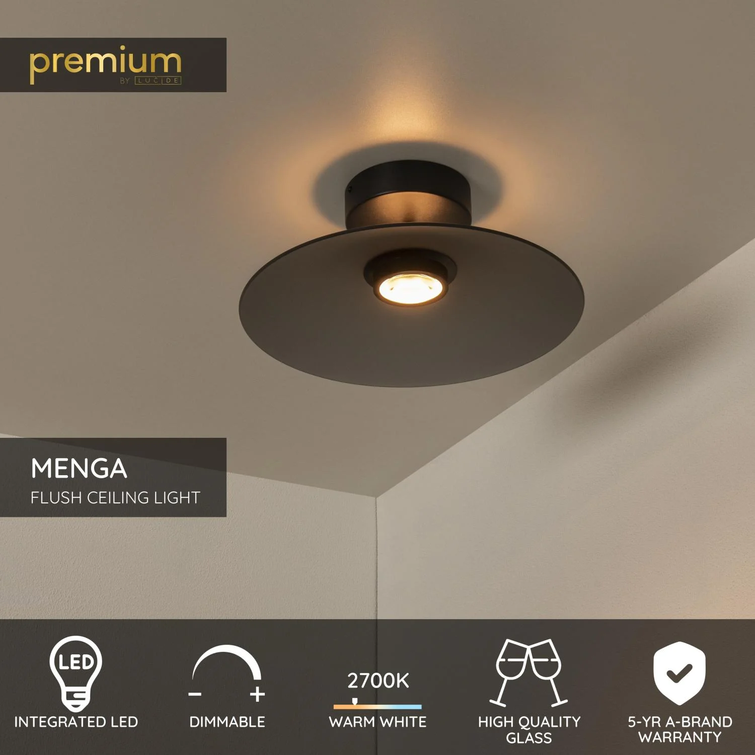 Lucide MENGA - Zapustenu00e9 stropnu00e9 svetlo - u00d8 40 cm - LED stmenu00e9. - 1x11W 2700K - dymovu00e1 sivu00e1 | Pru00e9miovu00e9