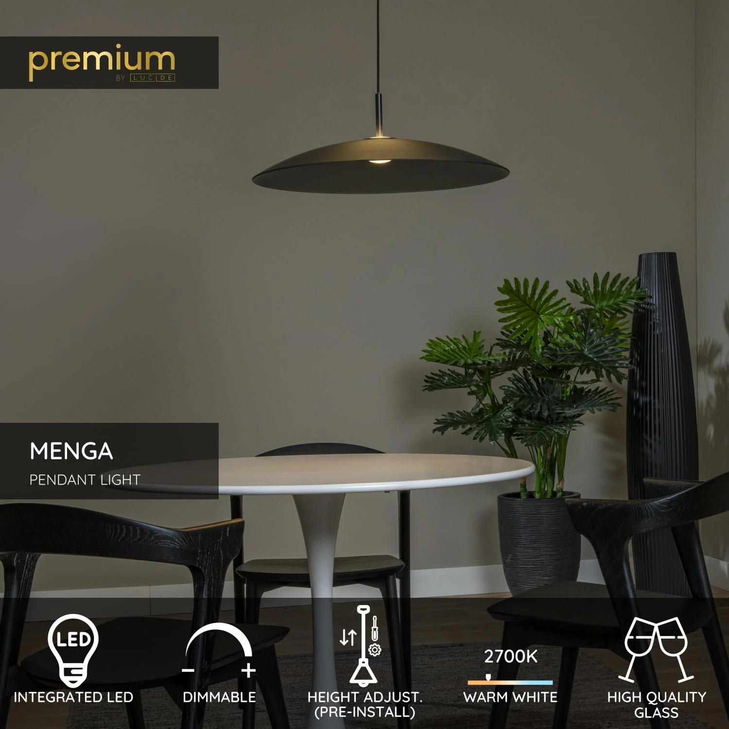 Lucide MENGA - Zu00e1vesnu00e9 svetlo - u00d8 60 cm - LED tlmenu00e9 - 1x18,6W 2700K - Smoke Grey | Pru00e9miovu00e9