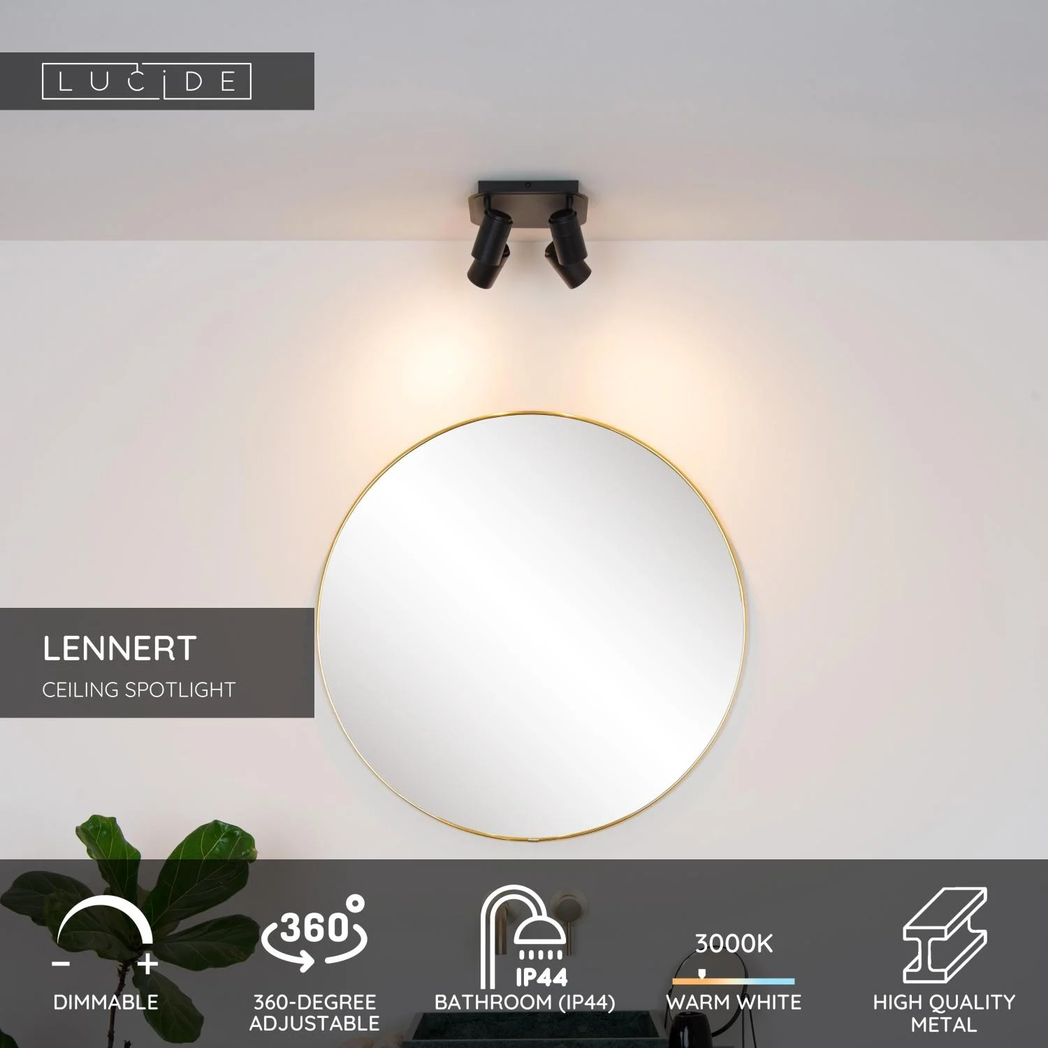 Lucide LENNERT - Stropnu00e9 reflektory Ku00fapeu013eu0148a - LED tlmenu00e9. - GU10 - 4x5W 3000K - IP44 - u010dierna
