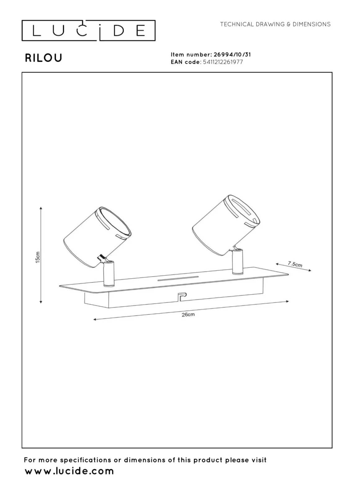 Lucide RILOU - Stropnu00e9 reflektory - LED tlmenu00e9. - GU10 - 2x5W 3000K - biela