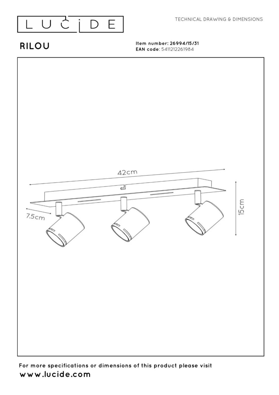 Lucide RILOU - Stropnu00e9 reflektory - LED tlmenu00e9. - GU10 - 3x5W 3000K - biela