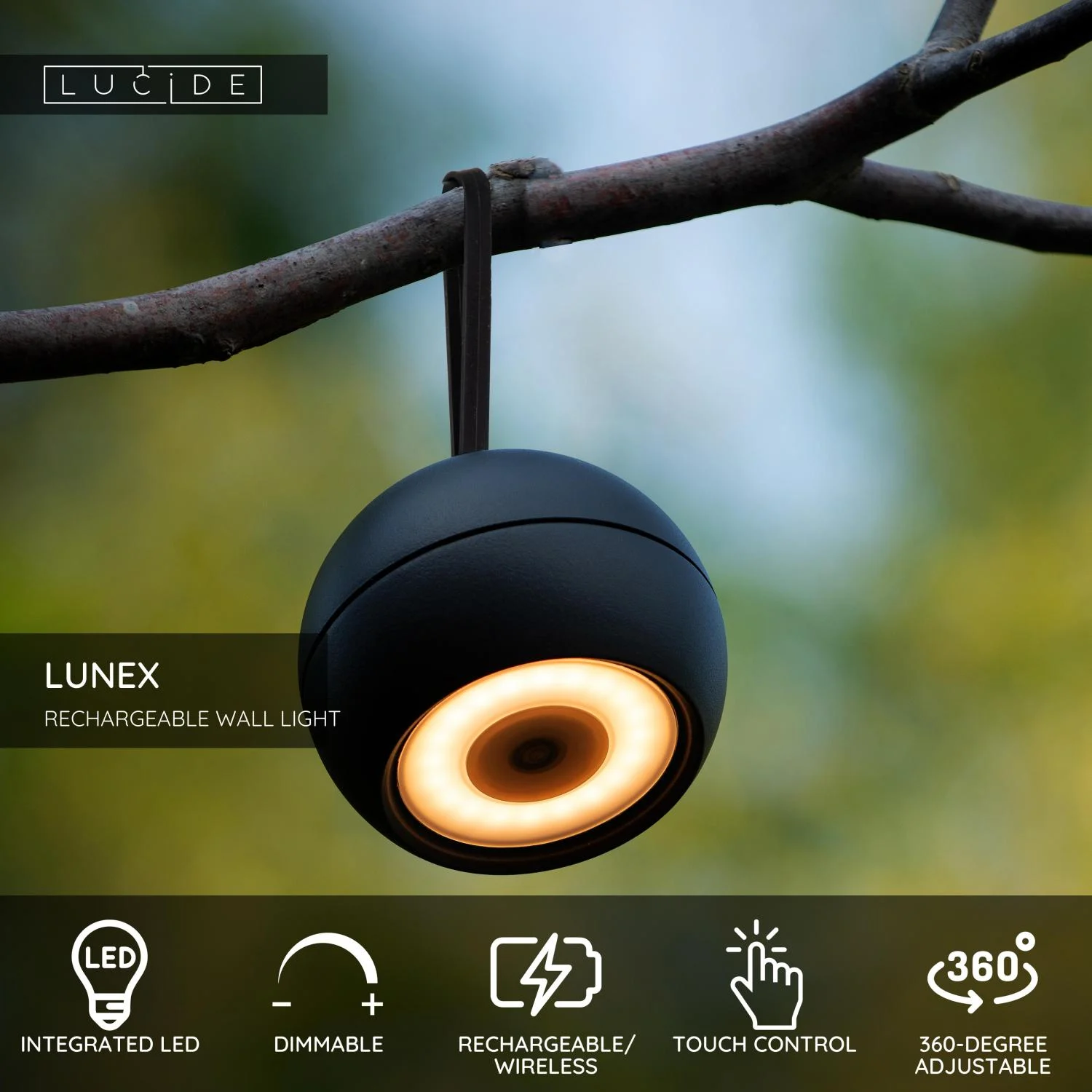 Lucide LUNEX - Nabu00edjateu013enu00e9 nu00e1stennu00e9 svetlo vnu00fatornu00e9/vonkaju0161ie - batu00e9riovu00fd balu00edk - LED tlmenu00fd. - 1x2W 3000K - IP54 - magneticku00e9 - u010dierne