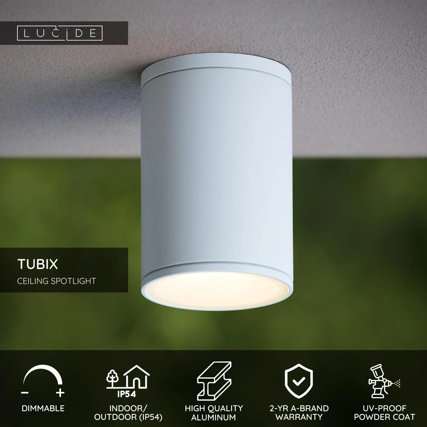 Lucide TUBIX - Stropnu00e9 reflektory Vnu00fatornu00e9/vonkaju0161ie - u00d8 10,8 cm - 1xE27 - IP54 - biela