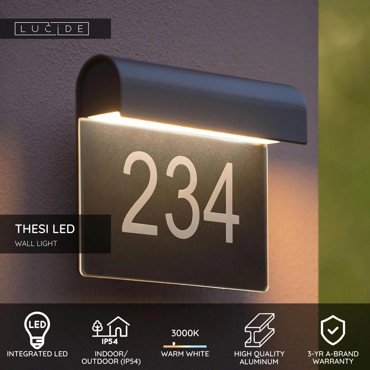 Lucide THESI LED - Nu00e1stennu00e9 svetlo vnu00fatornu00e9/vonkaju0161ie - LED - 1x8W 3000K - IP54 - u010dierna