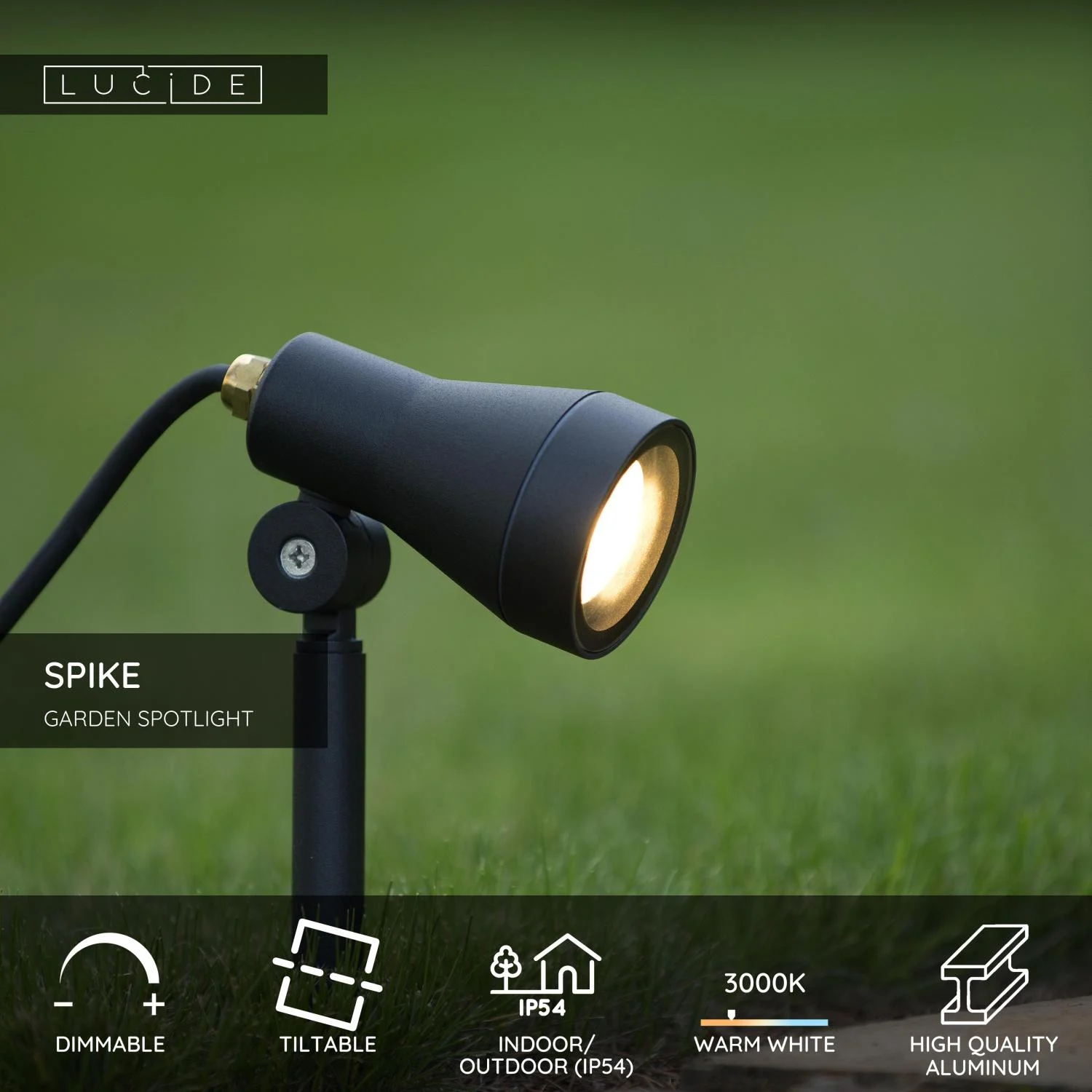 Lucide SPIKE - Zu00e1hradnu00e9 reflektory - u00d8 6,5 cm - LED tlmenu00e9. - GU10 - 1x5W 3000K - IP54 - u010dierna
