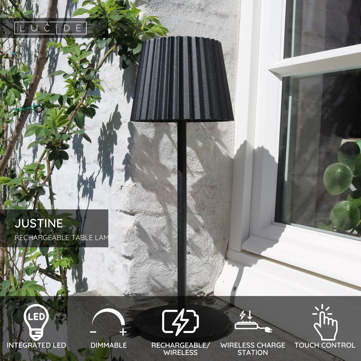 Lucide JUSTINE - Nabu00edjateu013enu00e1 stolnu00e1 lampa do interiu00e9ru/exteriu00e9ru - batu00e9riovu00fd balu00edk - LED tlmenu00fd. - 1x2W 2700K - IP54 - s bezdru00f4tovou nabu00edjacou podlou017ekou - u010dierna