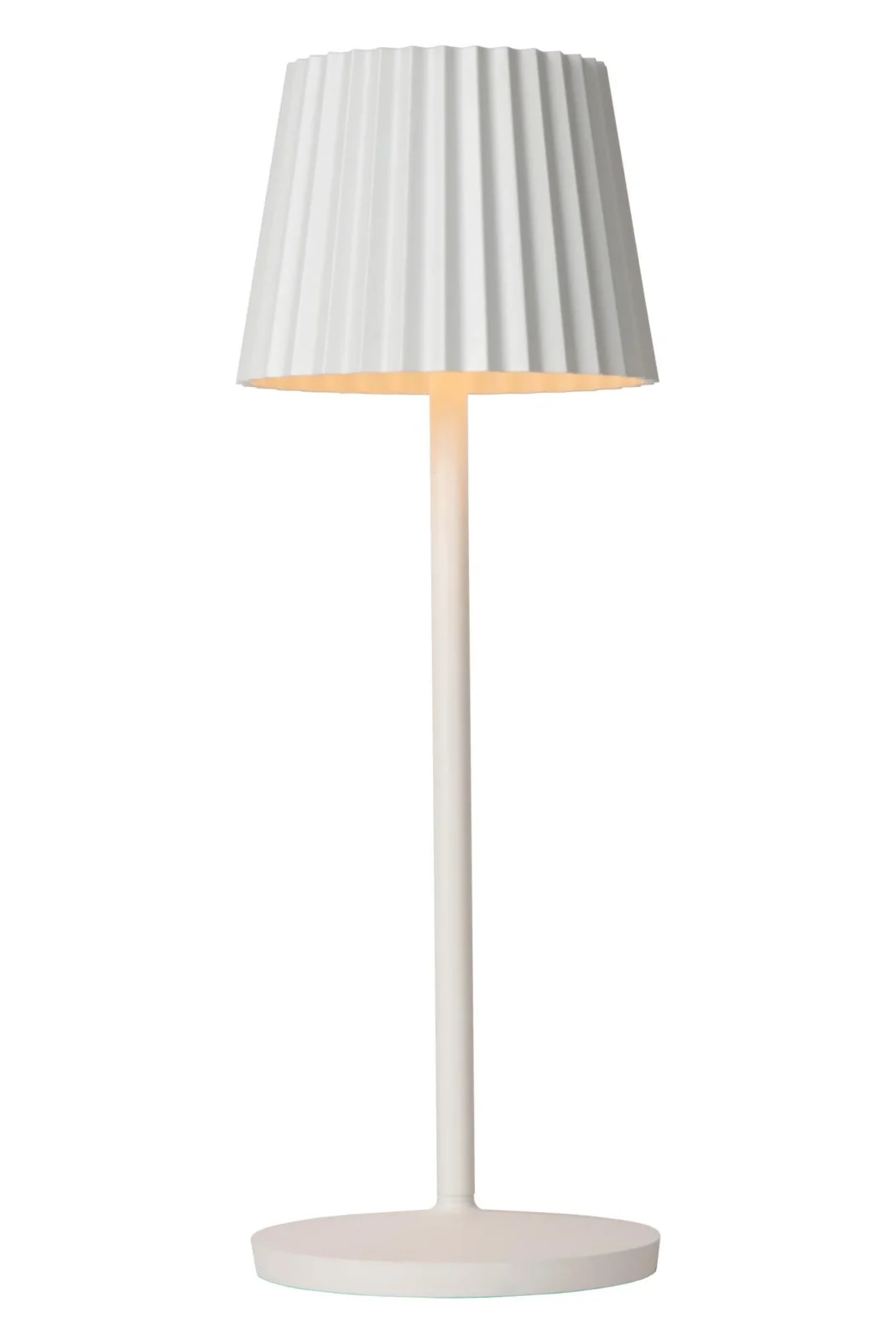 Lucide JUSTINE - Nabu00edjateu013enu00e1 stolnu00e1 lampa do interiu00e9ru/exteriu00e9ru - batu00e9riovu00fd balu00edk - LED tlmenu00fd. - 1x2W 2700K - IP54 - s bezdru00f4tovou nabu00edjacou podlou017ekou - biela