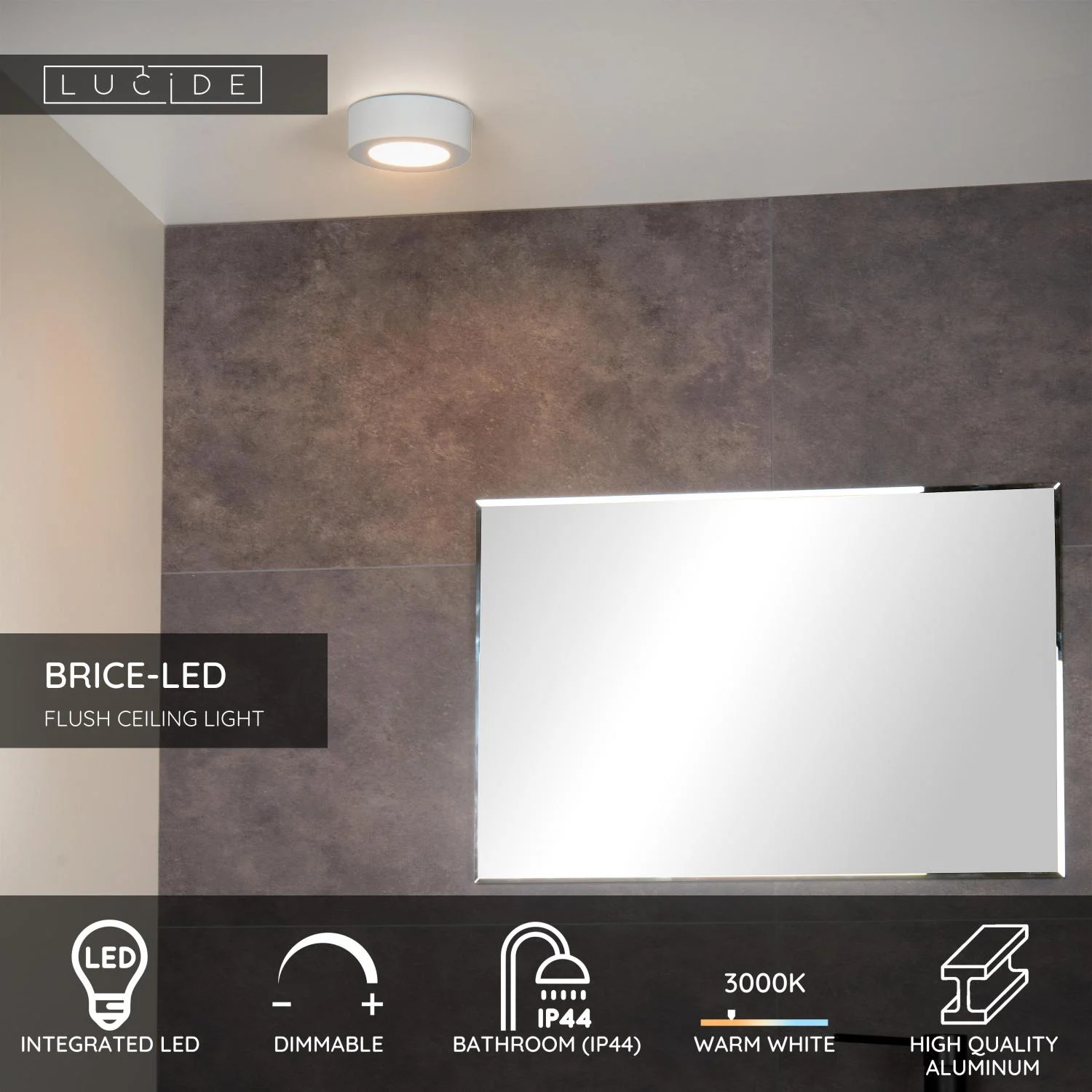 Lucide BRICE-LED - zapustenu00e9 stropnu00e9 svetlo Ku00fapeu013eu0148a - u00d8 11,7 cm - LED tlmenu00e1 - 1x8W 3000K - IP44 - biela