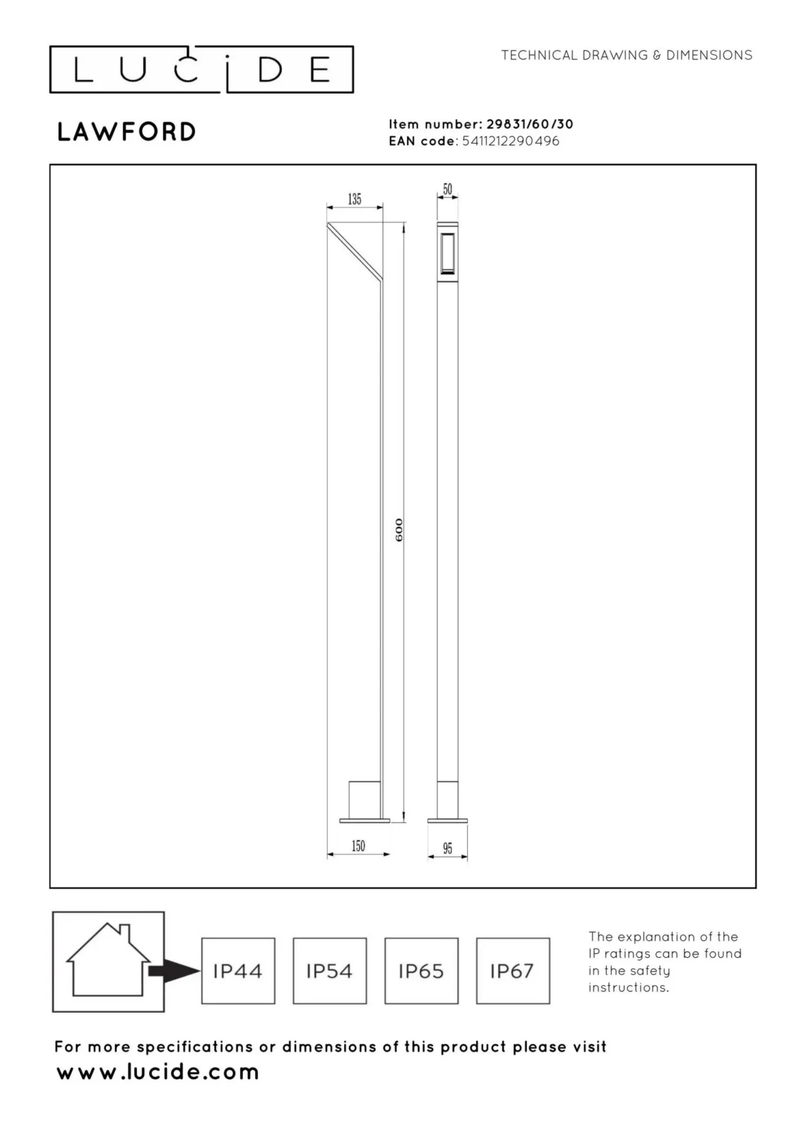 Lucide LAWFORD - Lampa na stu013apiku - LED - 1x6W 3000K - IP54 - u010dierna