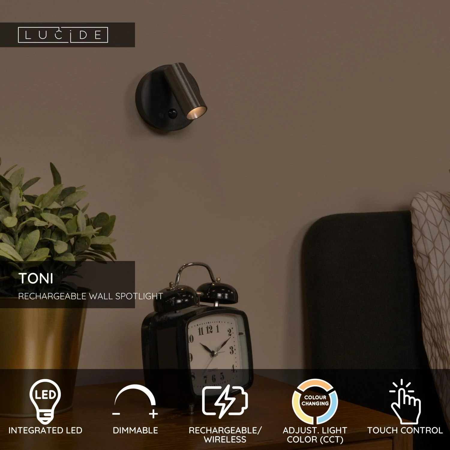 Lucide TONI - Nabu00edjateu013enu00fd nu00e1stennu00fd reflektor / nu00e1stennu00e9 svetlo - batu00e9riovu00fd balu00edk - 8,1 cm - LED tlmenu00fd - CCT - 1x2W 2700K/4000K - pohybovu00fd senzor (deaktivovateu013enu00fd) - magneticku00fd - ku00e1va