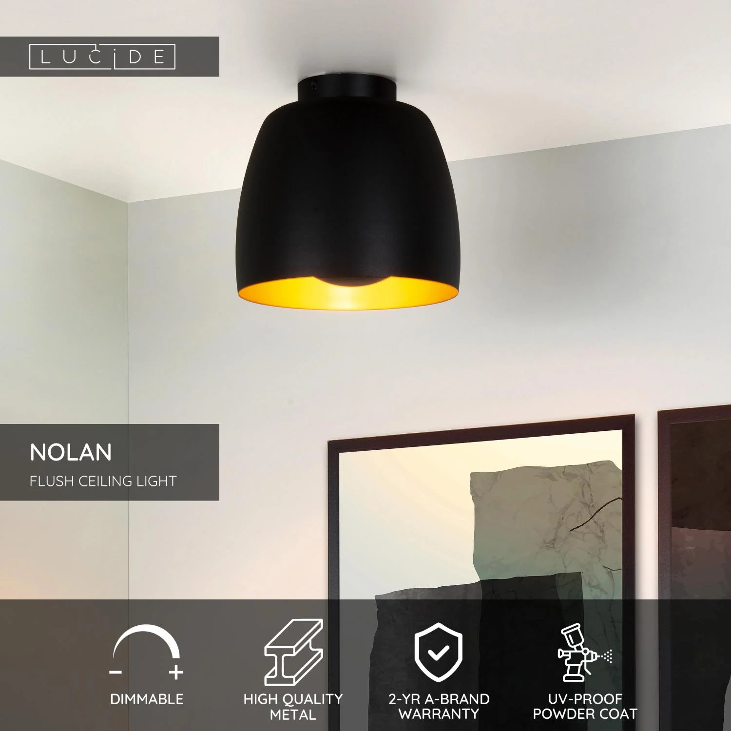 Lucide NOLAN - Zapustenu00e9 stropnu00e9 svetlo - u00d8 24 cm - 1xE27 - u010dierne