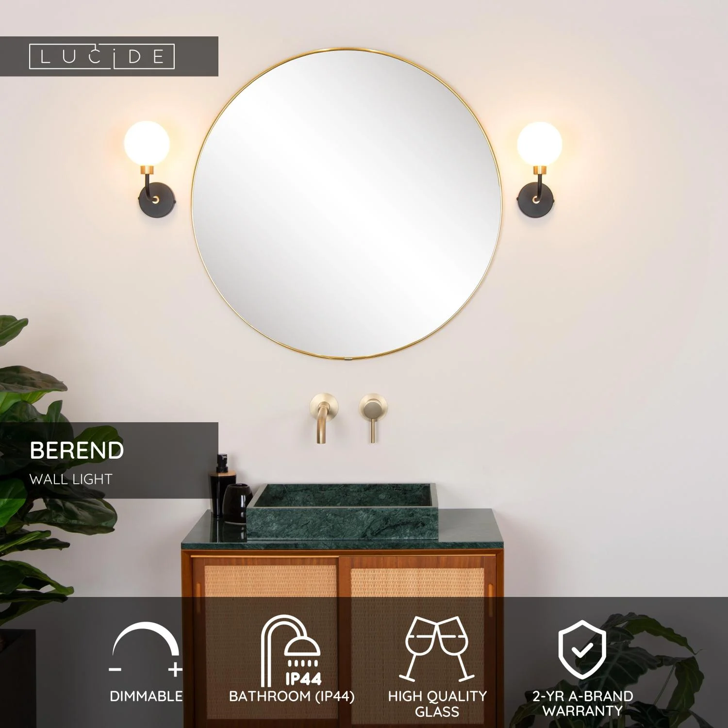 Lucide BEREND - Nu00e1stennu00e9 svetlo Ku00fapeu013eu0148a - 1xG9 - IP44 - u010cierna