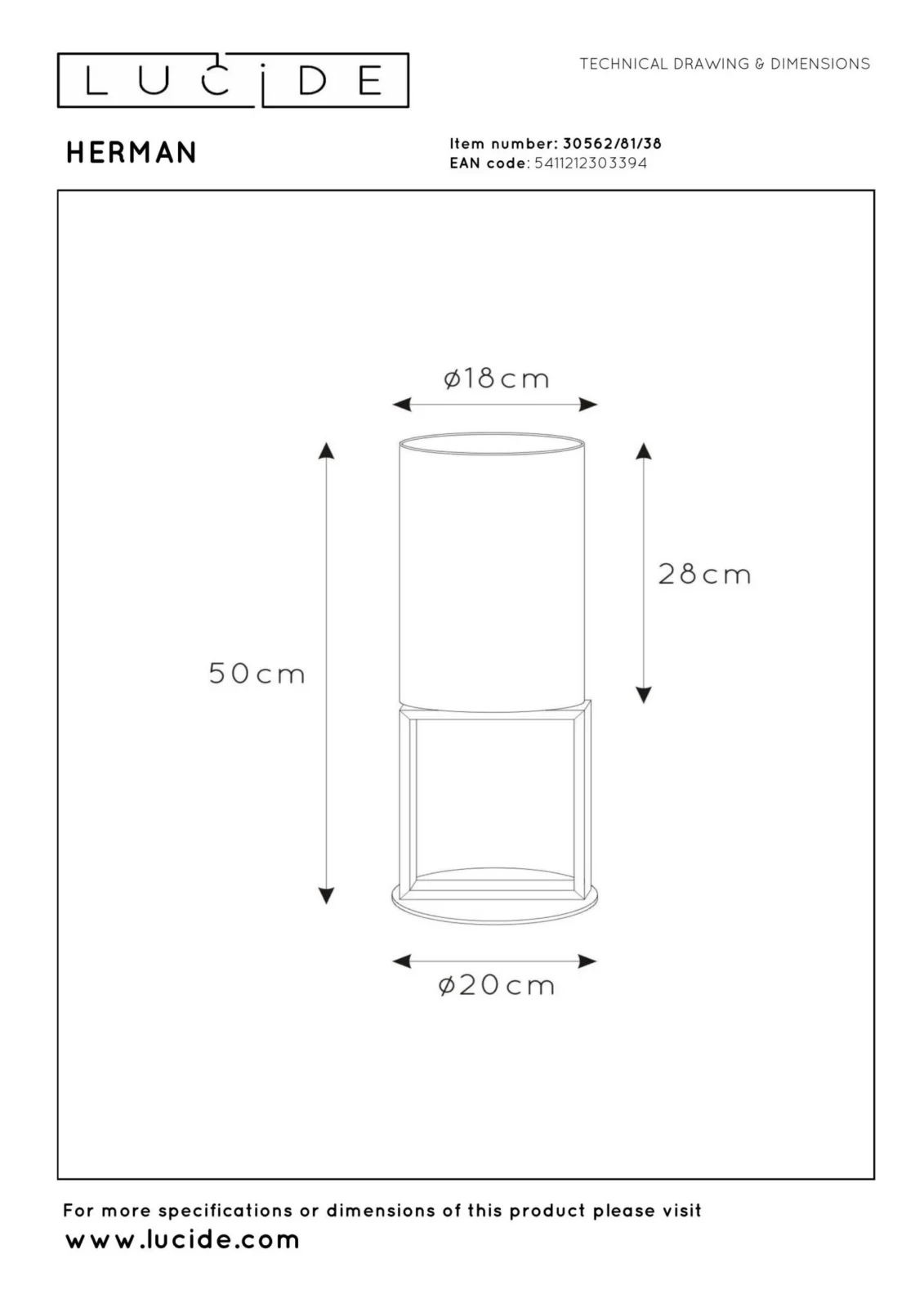 Lucide HERMAN - Stolnu00e1 lampa - u00d8 20 cm - 1xE27 - Kru00e9movu00e1