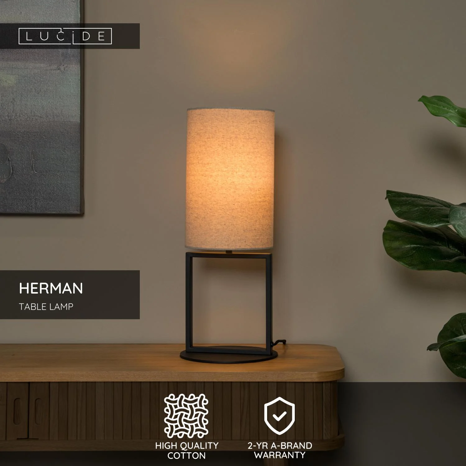 Lucide HERMAN - Stolnu00e1 lampa - u00d8 20 cm - 1xE27 - Kru00e9movu00e1
