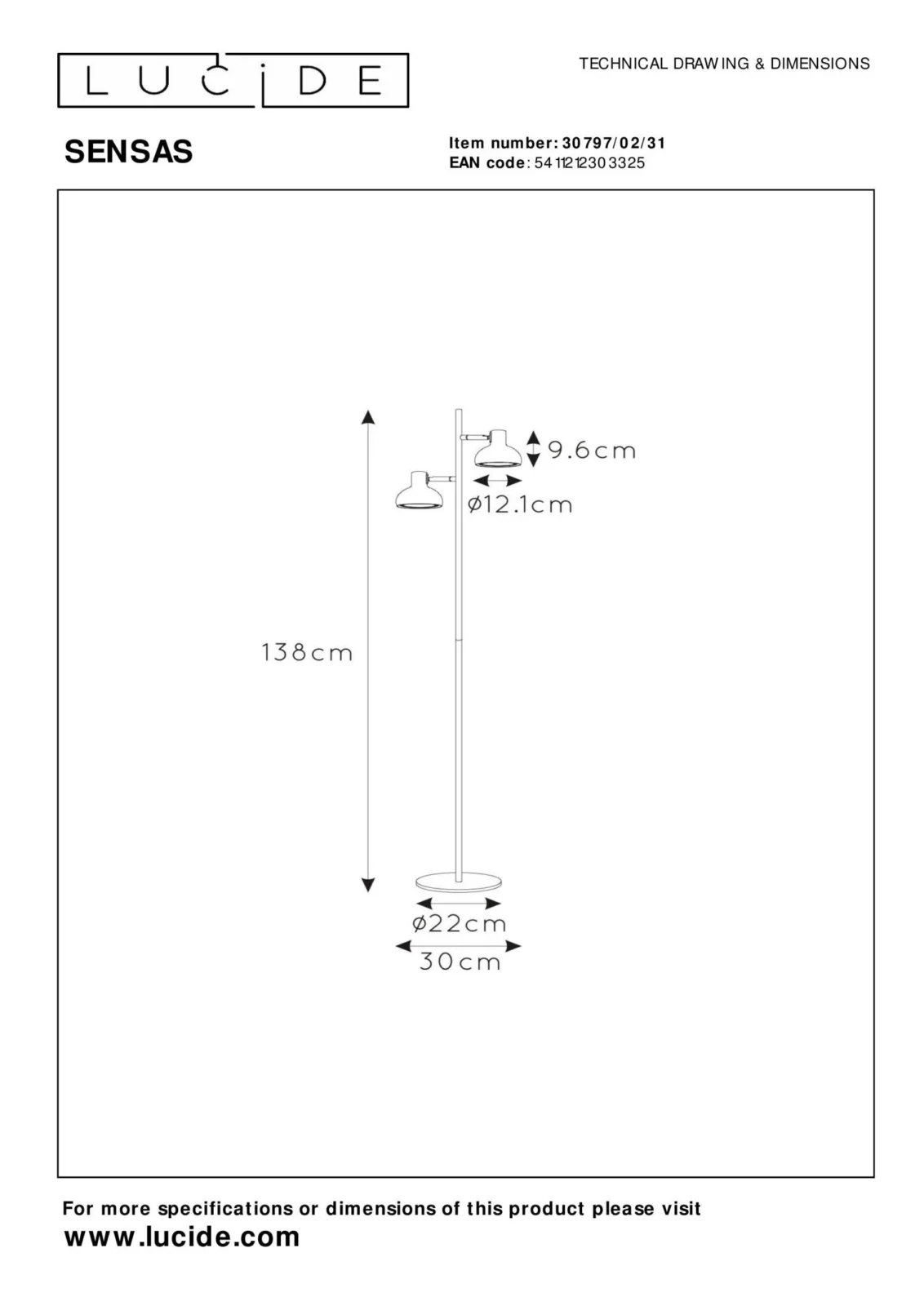 Lucide SENSAS - Stojaca lampa - 2xGU10 (ES111) - biela