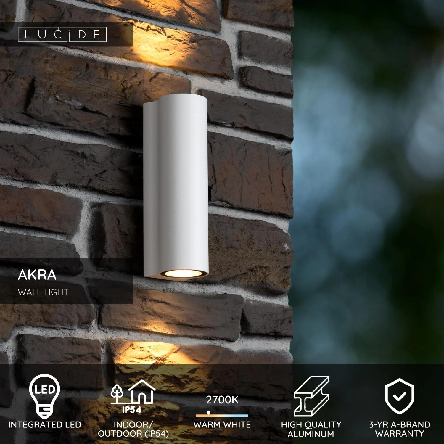 Lucide AKRA - Nu00e1stennu00e9 svetlo vnu00fatornu00e9/vonkaju0161ie - LED - 2x6,5W 2700K - IP54 - biela