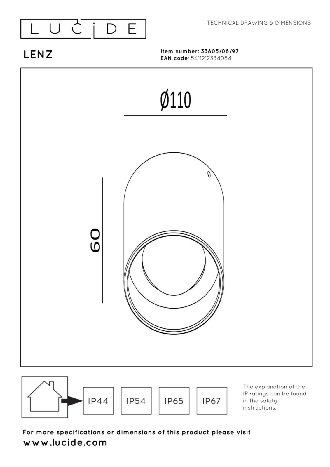 Lucide LENZ - Stropnu00e9 reflektory Vnu00fatornu00e9/vonkaju0161ie - u00d8 11 cm - LED - 1x8W 2700K - IP54 - Hrdzavu00e1 hnedu00e1 | Essential