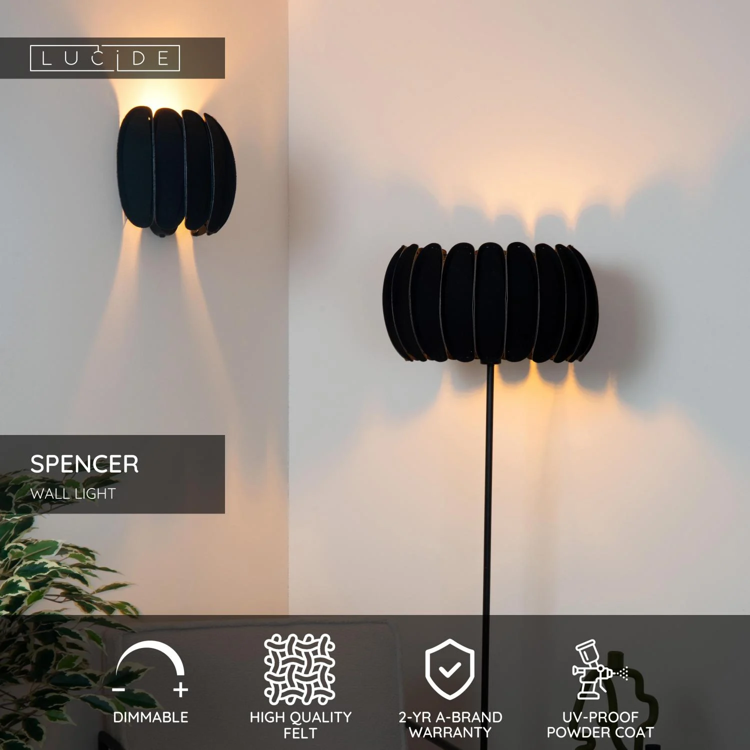 Lucide SPENCER - Nu00e1stennu00e9 svetlo - 1xE27 - u010cierne