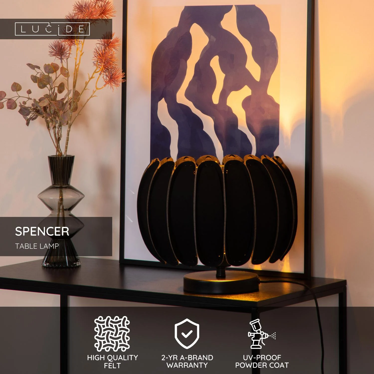 Lucide SPENCER - Stolnu00e1 lampa - u00d8 30 cm - 1xE27 - u010dierna