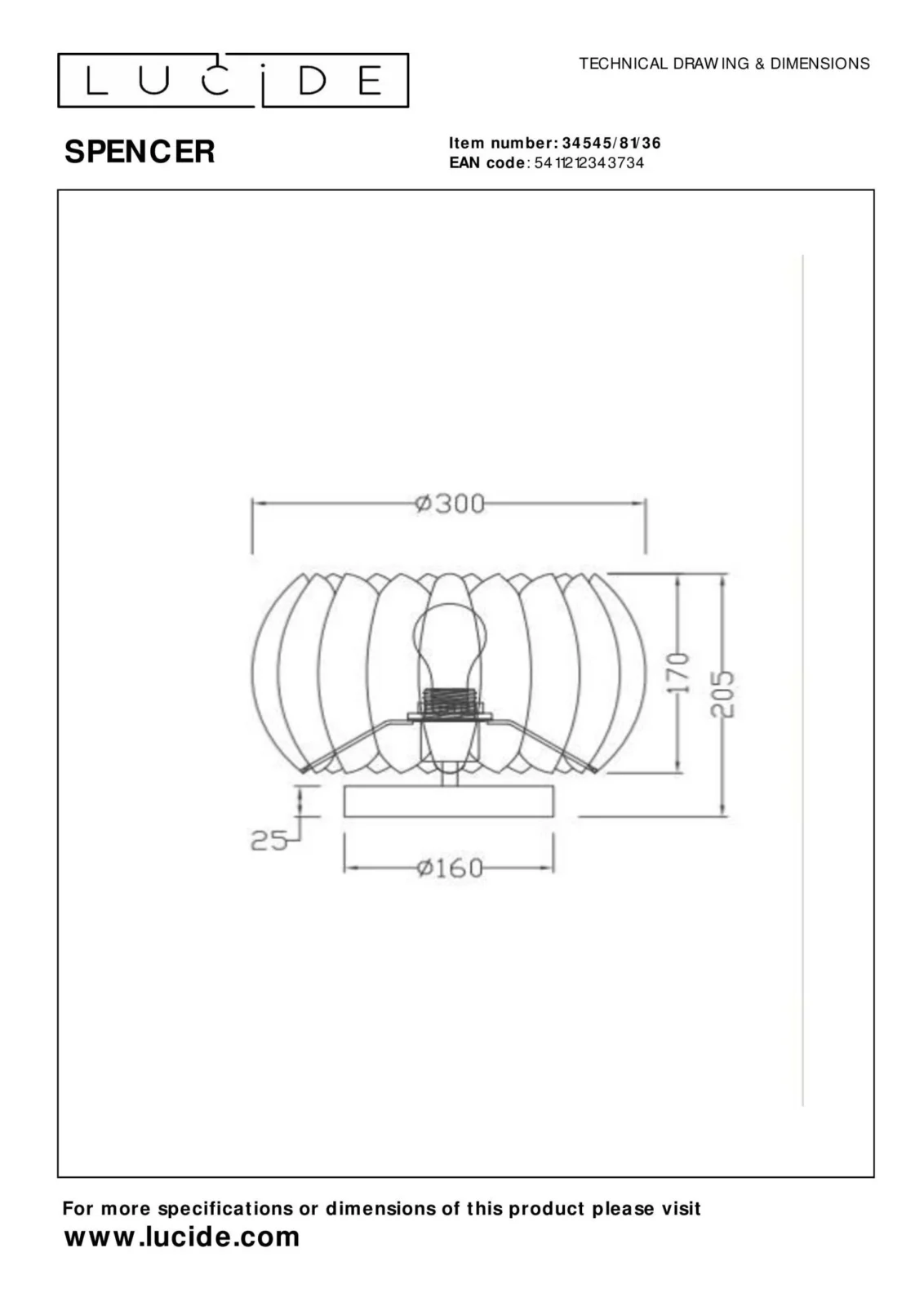 Lucide SPENCER - Stolnu00e1 lampa - u00d8 30 cm - 1xE27 - Sivu00e1