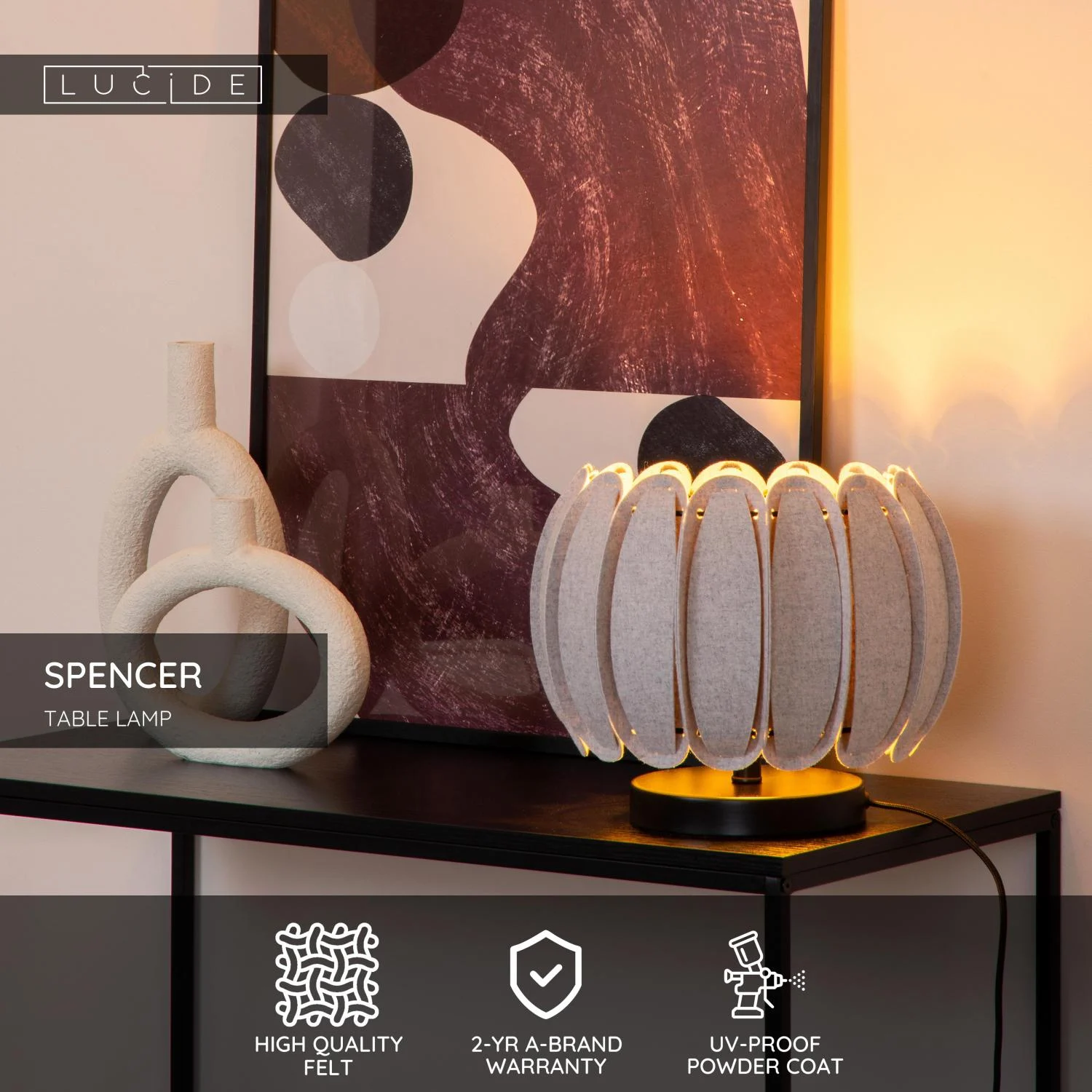 Lucide SPENCER - Stolnu00e1 lampa - u00d8 30 cm - 1xE27 - Sivu00e1