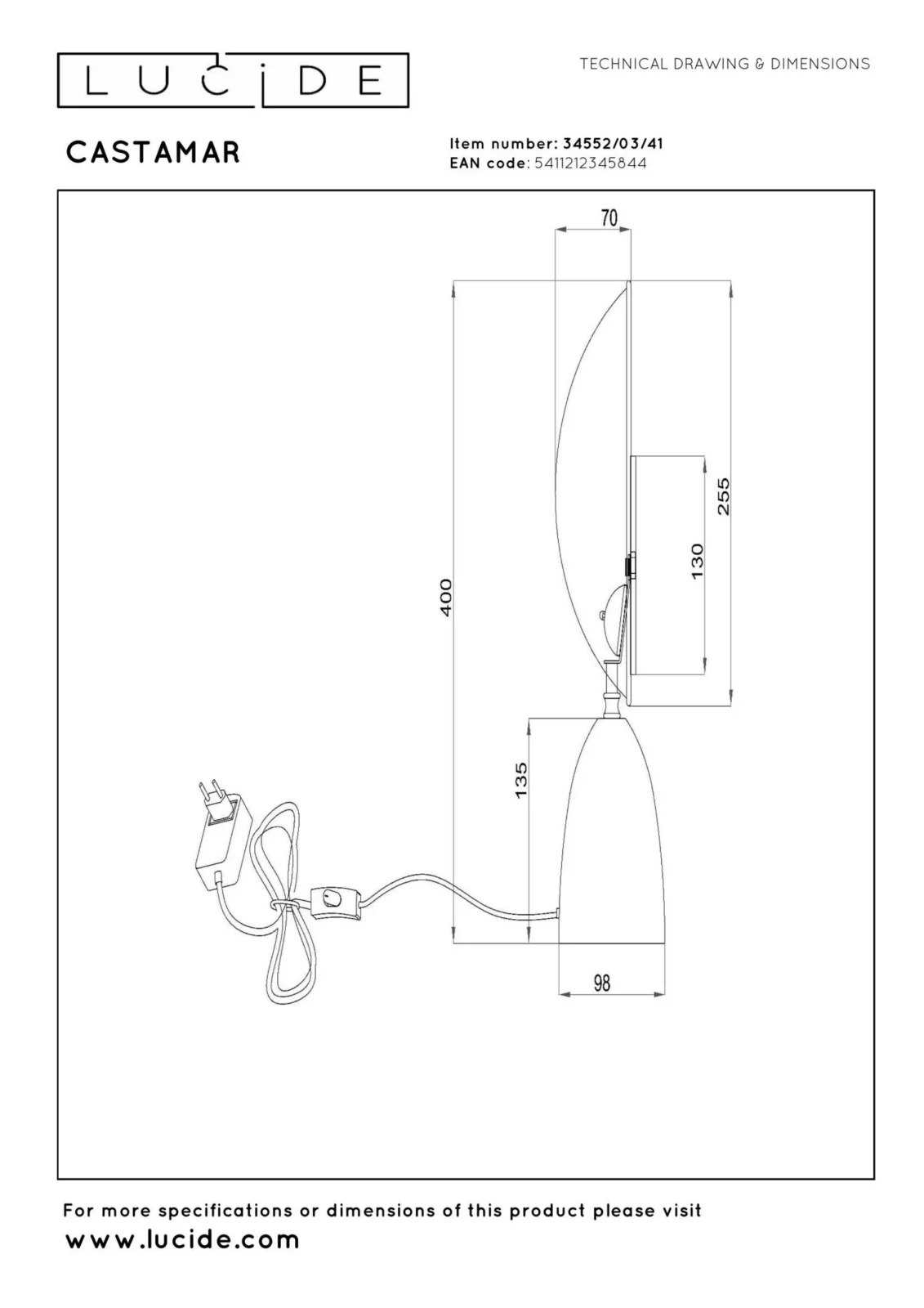 Lucide CASTAMAR - Stolnu00e1 lampa - u00d8 25,5 cm - LED - 1x8W 2100K - Taupe