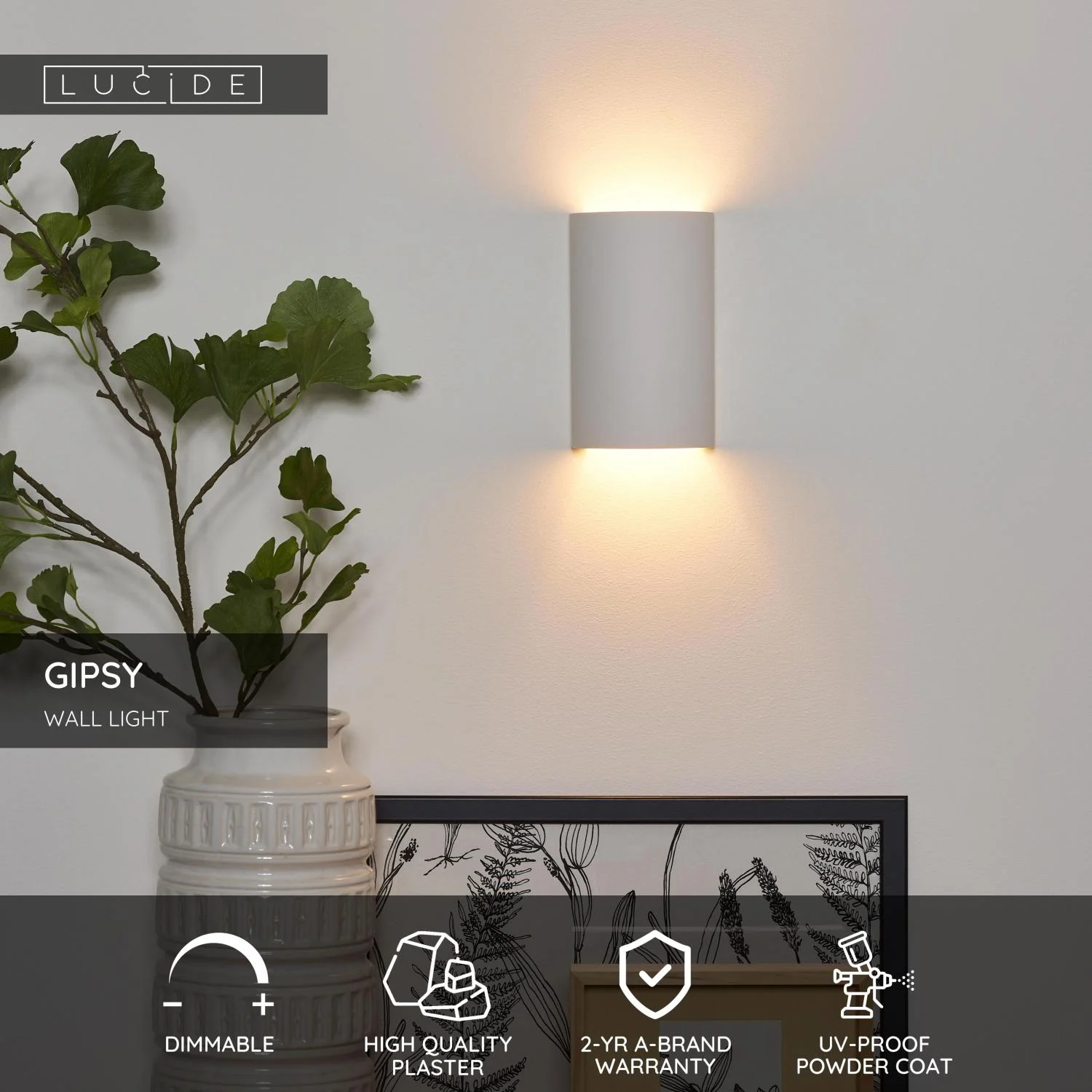 Lucide GIPSY - Nu00e1stennu00e9 svetlo - 1xG9 - Biela