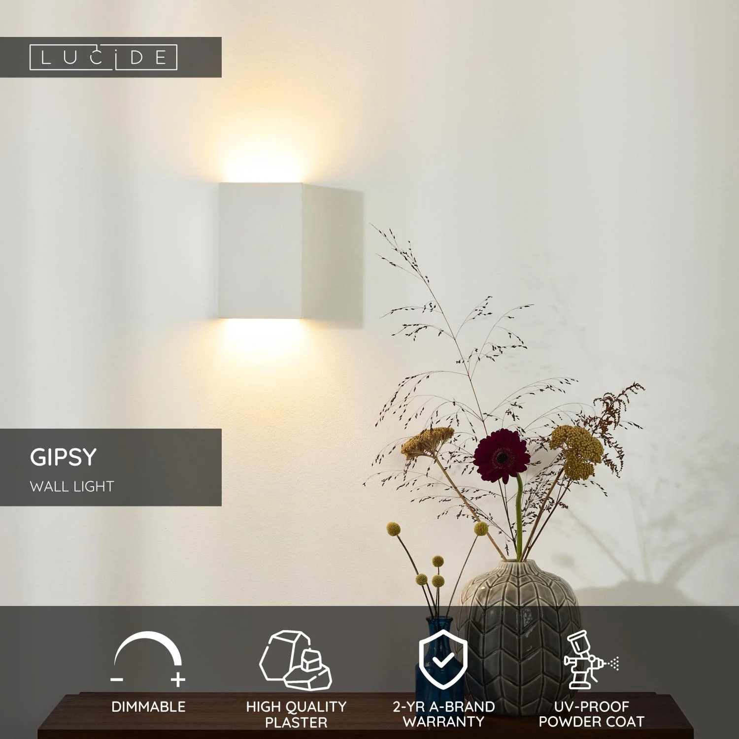 Lucide GIPSY - Nu00e1stennu00e9 svetlo - 1xG9 - Biela