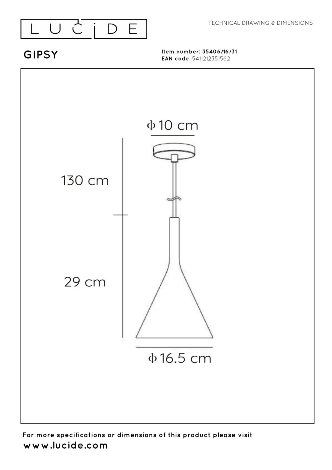 Lucide GIPSY - zu00e1vesnu00e9 svetlo - u00d8 16,5 cm - 1xE27 - biela