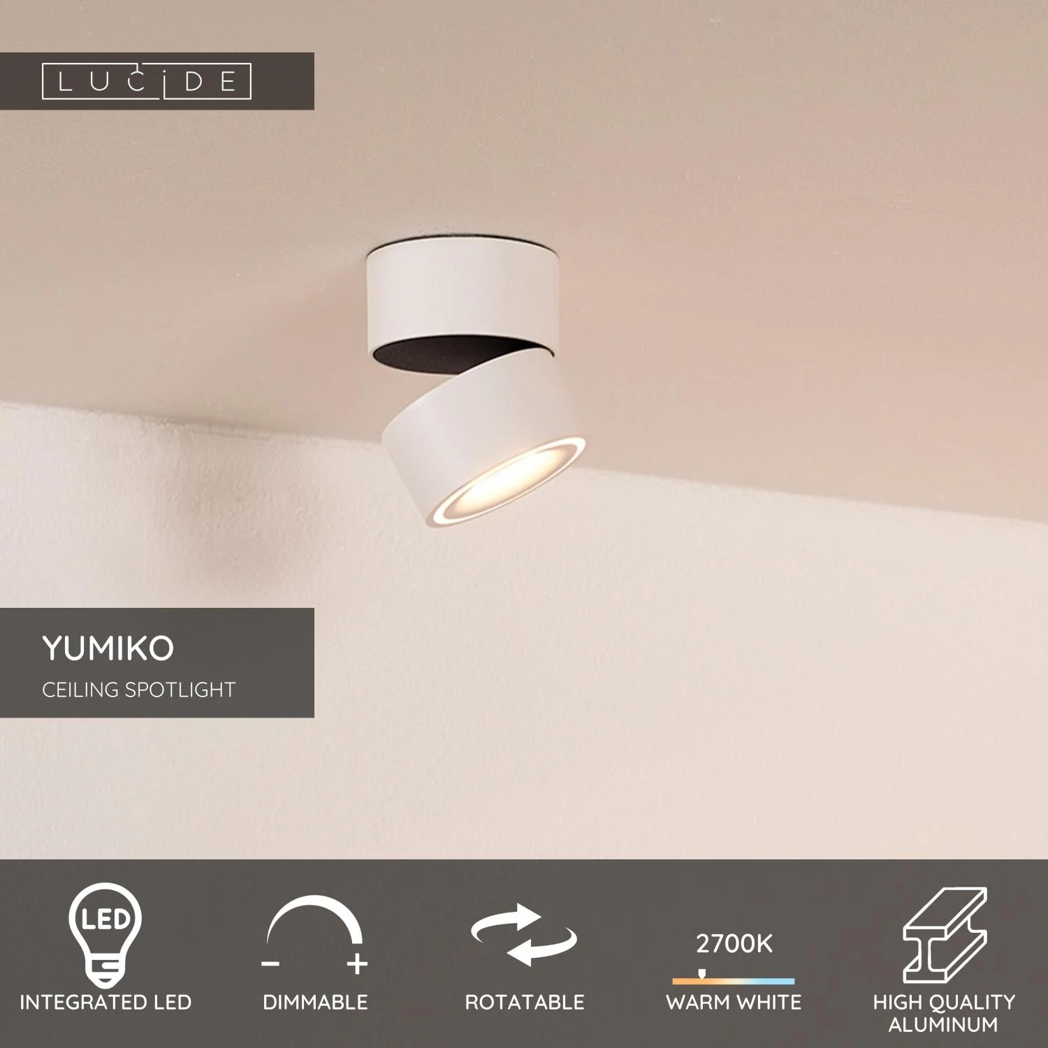 Lucide YUMIKO - Stropnu00e9 reflektory - u00d8 7,8 cm - LED tlmenu00e9. - 1x10W 2700K - biela