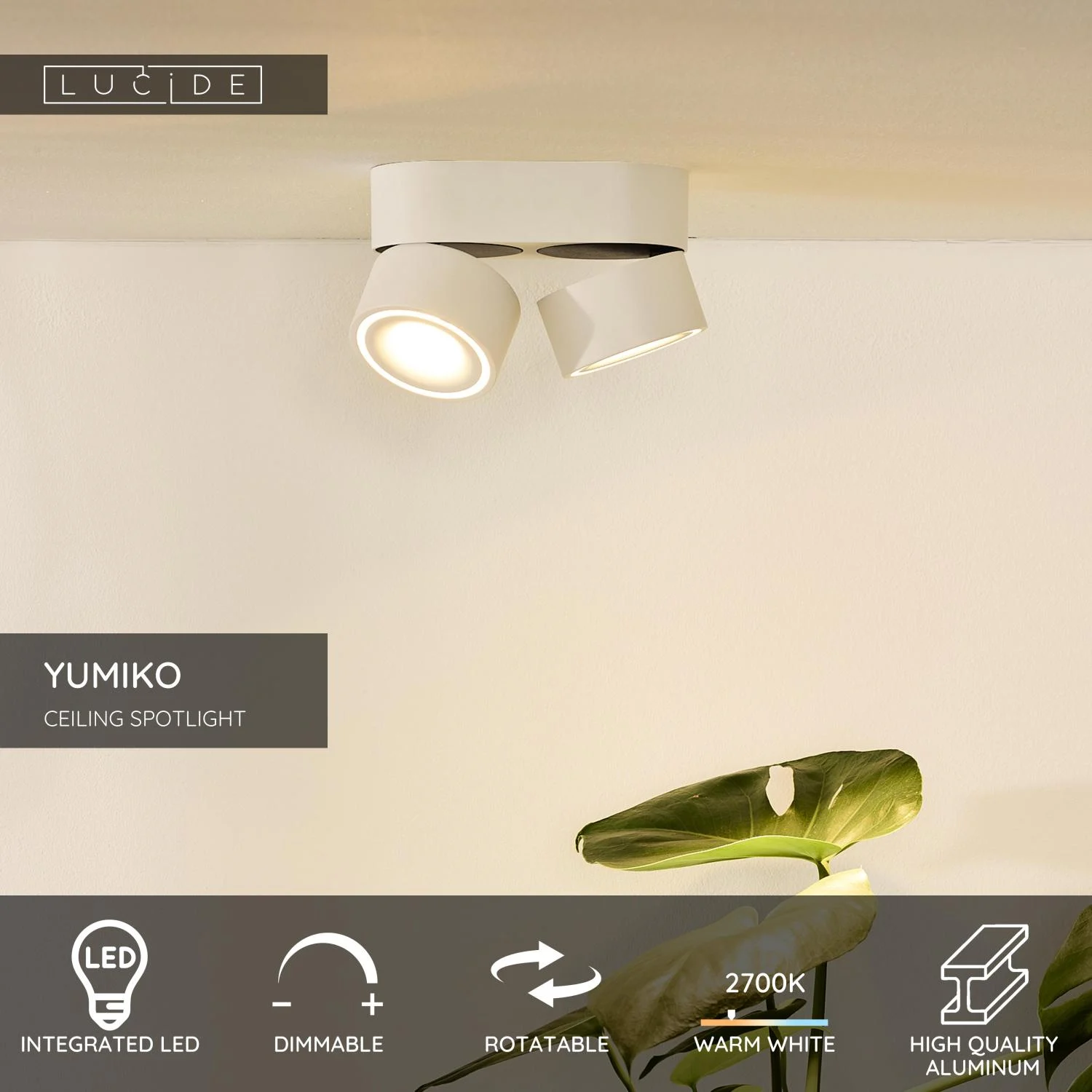 Lucide YUMIKO - Stropnu00e9 reflektory - u00d8 7,8 cm - LED tlmenu00e9. - 2x10W 2700K - biela