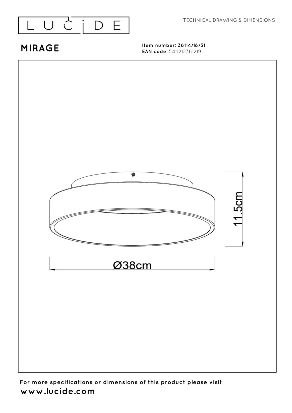 Lucide MIRAGE - Zapustenu00e9 stropnu00e9 svetlo - u00d8 38 cm - LED tlmenu00e9 - 1x22W 2700K - biele