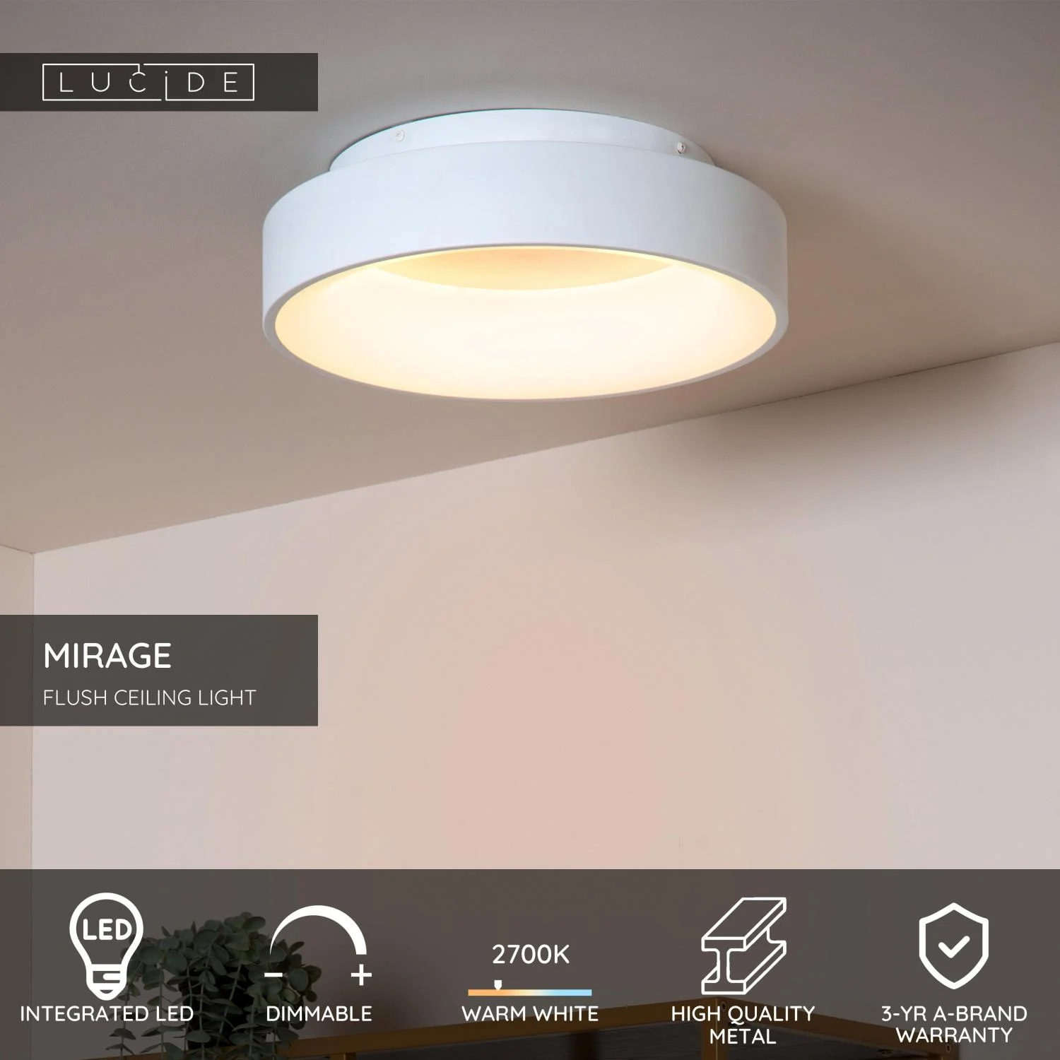 Lucide MIRAGE - Zapustenu00e9 stropnu00e9 svetlo - u00d8 38 cm - LED tlmenu00e9 - 1x22W 2700K - biele