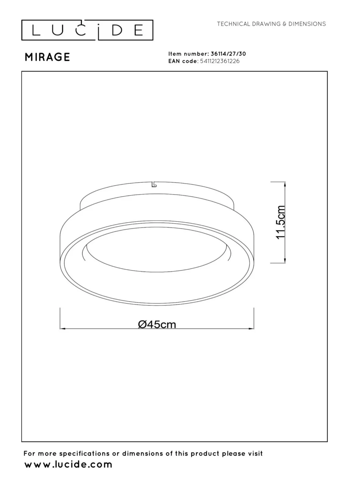 Lucide MIRAGE - Zapustenu00e9 stropnu00e9 svetlo - u00d8 45 cm - LED tlmenu00e9 - 1x33W 2700K - u010dierne
