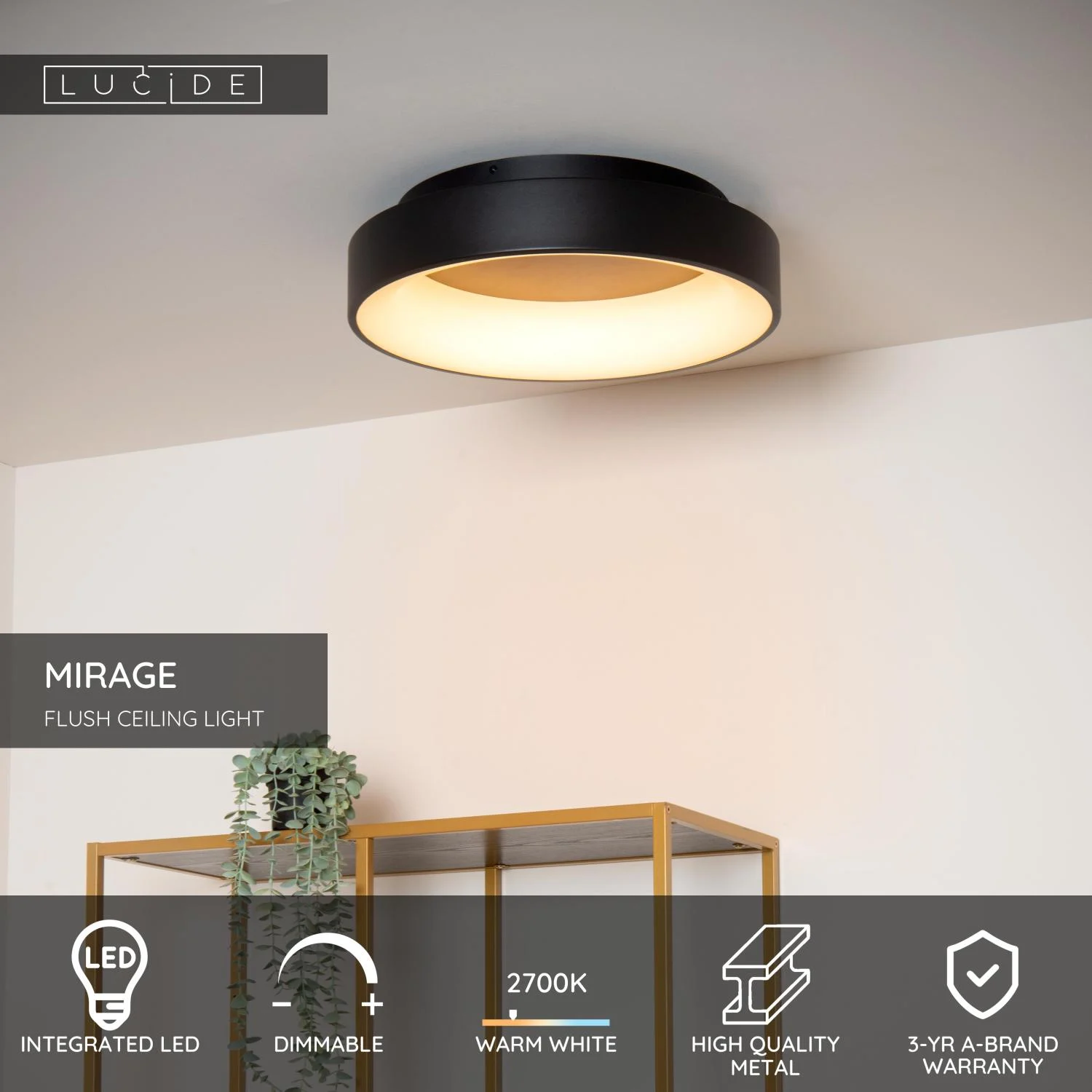 Lucide MIRAGE - Zapustenu00e9 stropnu00e9 svetlo - u00d8 45 cm - LED tlmenu00e9 - 1x33W 2700K - u010dierne