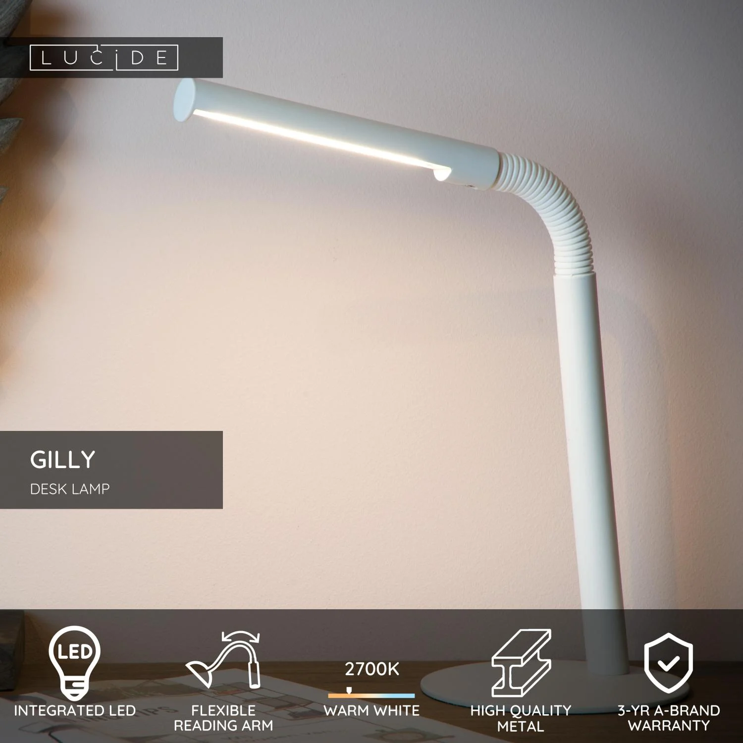 Lucide GILLY - Stolnu00e1 lampa - LED - 1x5W 2700K - biela