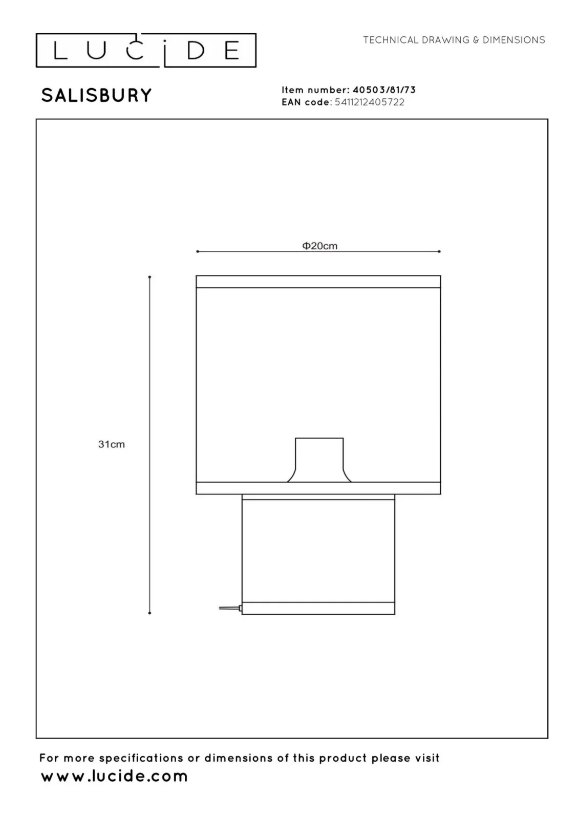 Lucide SALISBURY - Stolnu00e1 lampa - u00d8 20 cm - 1xE27 - Natural - Essential