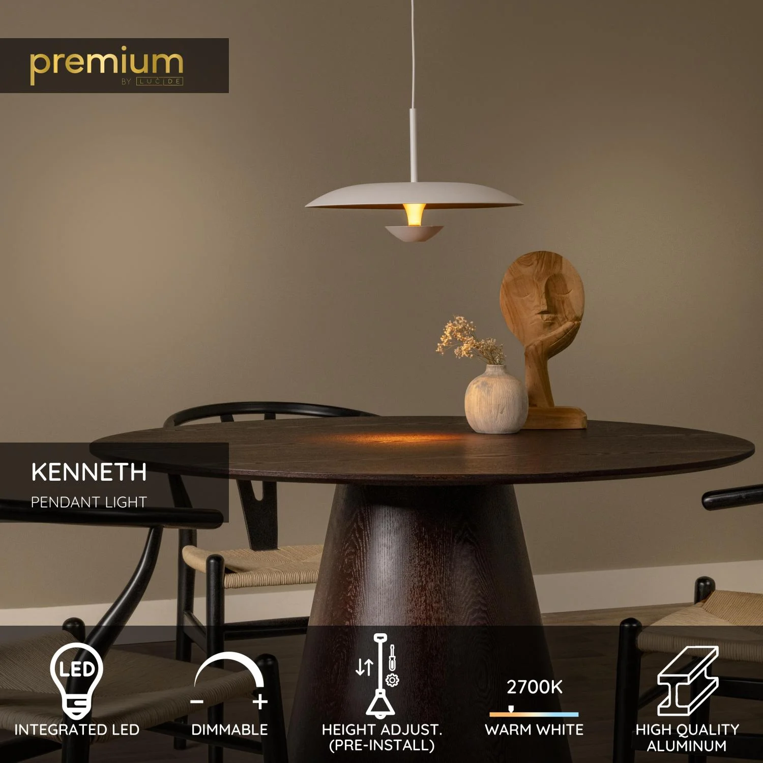 Lucide KENNETH - zu00e1vesnu00e9 svetlo - u00d8 40 cm - LED tlmenu00e9 - 1x12W 2700K - biela | Pru00e9miovu00e9