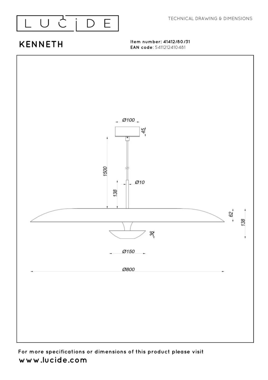 Lucide KENNETH - zu00e1vesnu00e9 svetlo - u00d8 80 cm - LED tlmenu00e9 - 1x22W 2700K - biela | Pru00e9miovu00e9