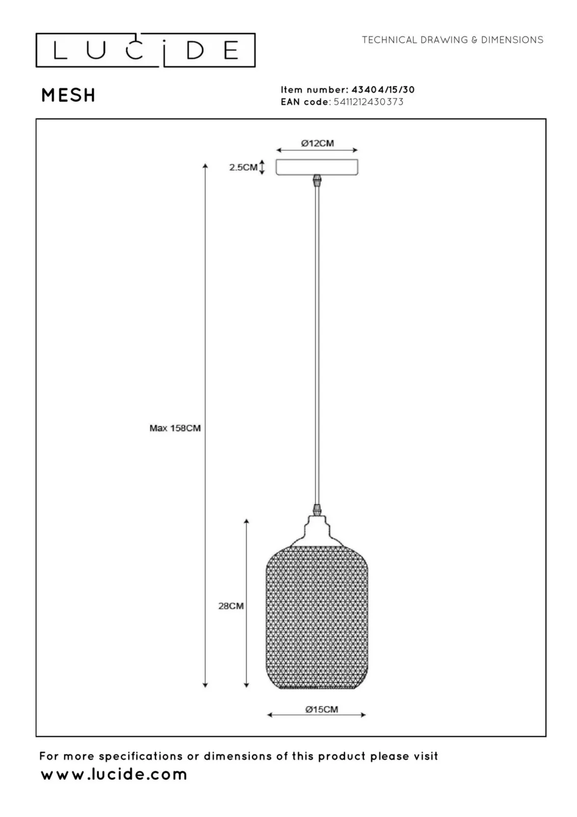 Lucide MESH - zu00e1vesnu00e9 svetlo - u00d8 15 cm - 1xE27 - u010dierne